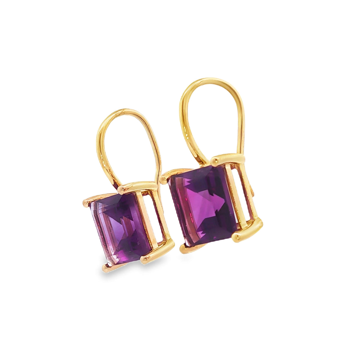 14kt Yellow Gold 9mm Square Amethyst Dangle Earrings