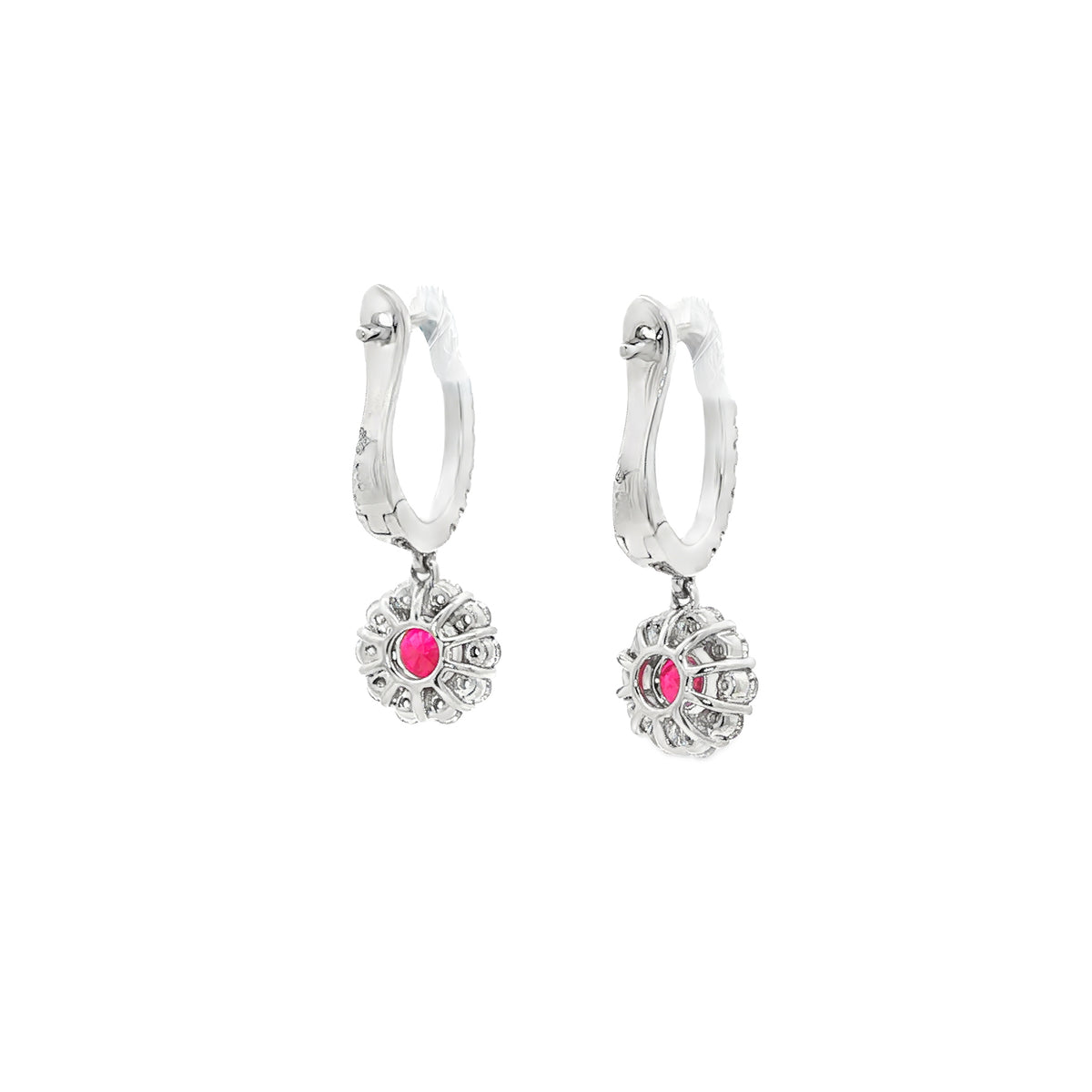 14kt White Gold 0.90 ctw Ruby & 0.72 ctw Diamond Earrings