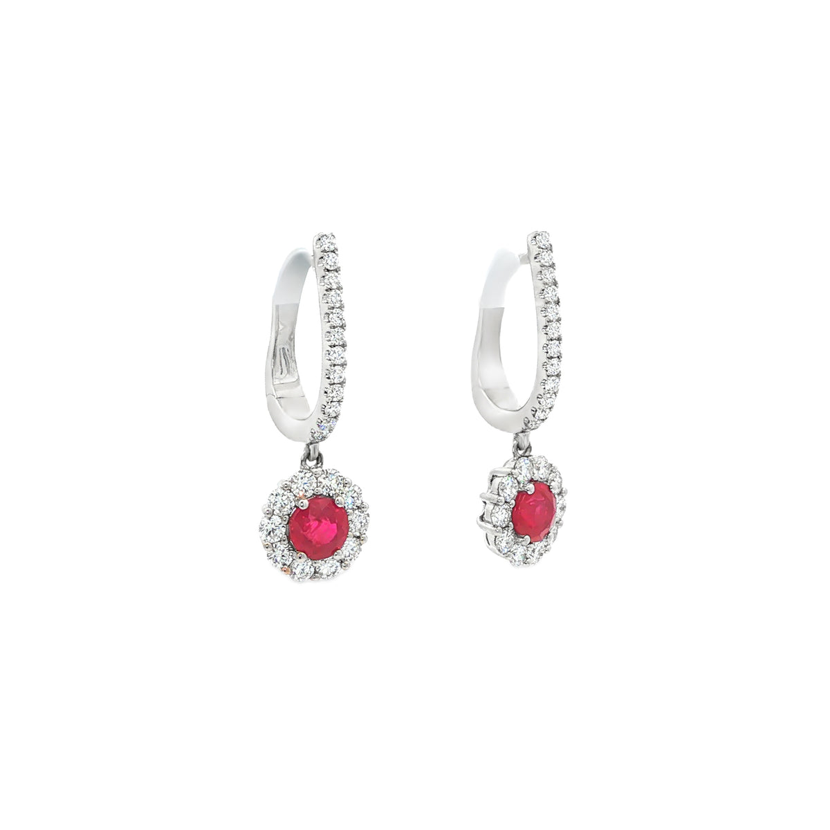 14kt White Gold 0.90 ctw Ruby & 0.72 ctw Diamond Earrings