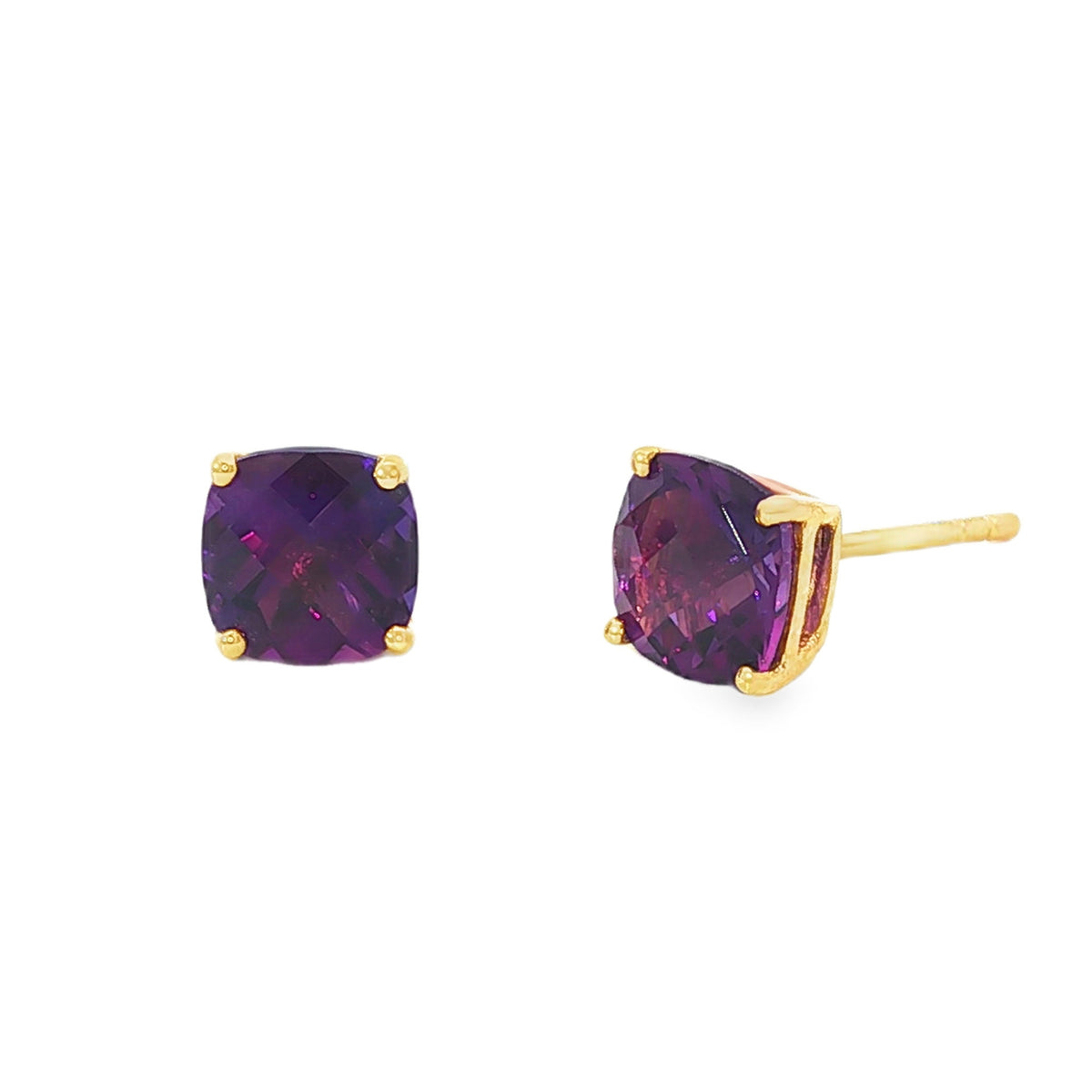 14kt Yellow Gold 1.70 ctw Cushion Amethyst Stud Earrings