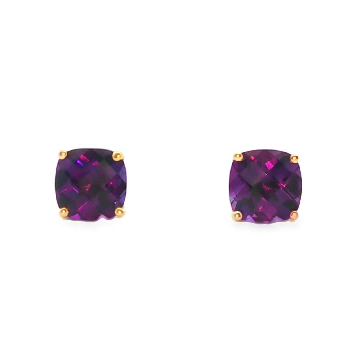 14kt Yellow Gold 1.70 ctw Cushion Amethyst Stud Earrings
