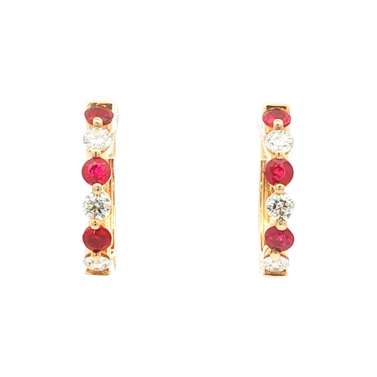 14kt Yellow Gold 0.73 ctw Ruby & 0.48 ctw Diamond Alternating Huggie Hoop Earrings
