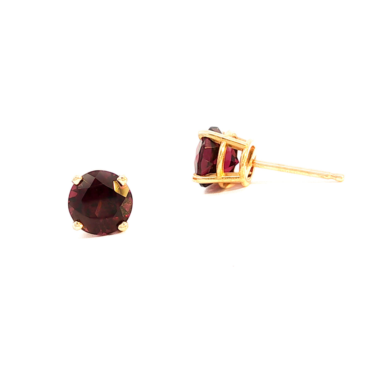 14kt Yellow Gold 6mm Round Brilliant Rhodolite Garnet Stud Earrings