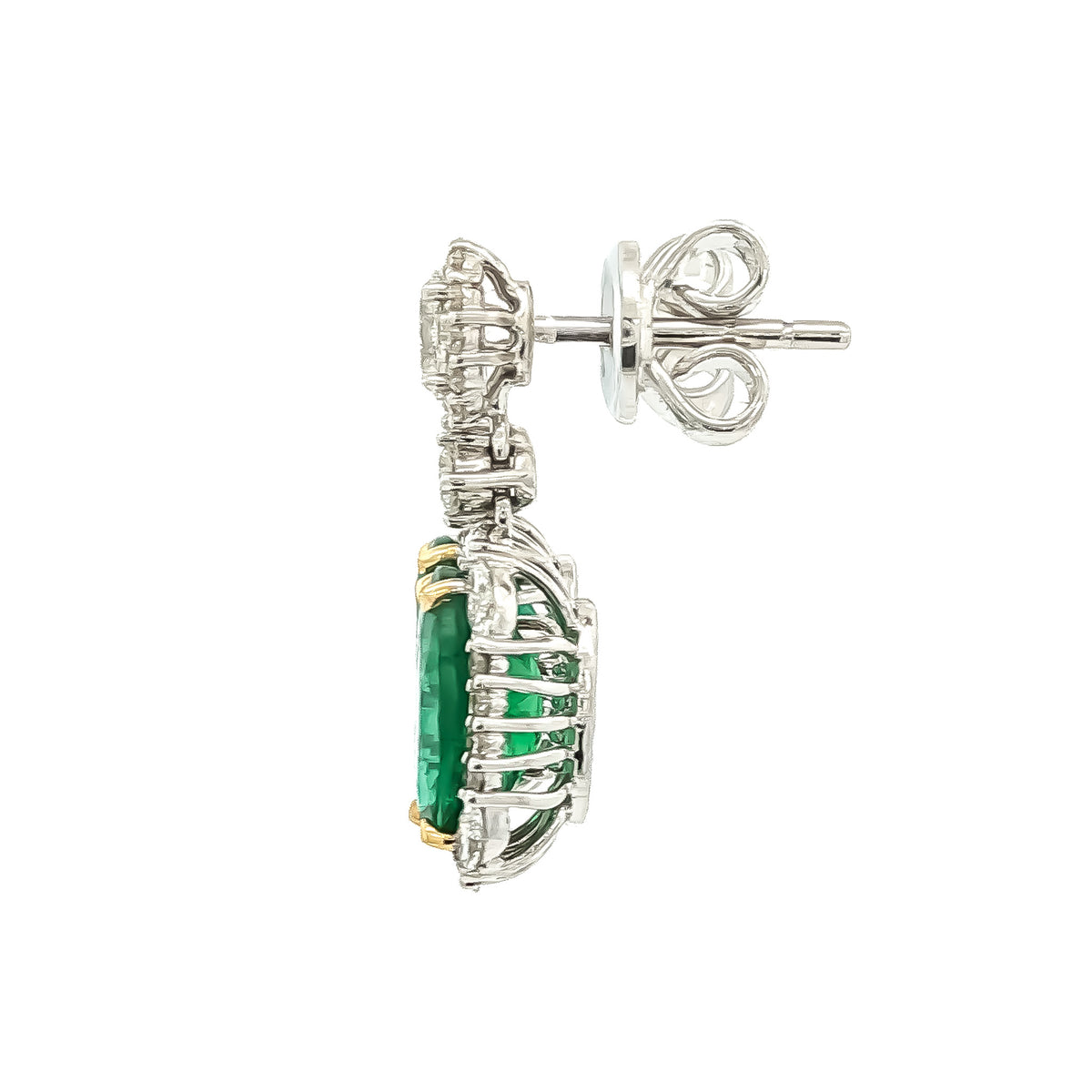 Juleve 18kt White Gold 3.36ctw Oval Emerald & 1.04ctw Oval/Marquise/Round Diamond Halo Drop Earrings