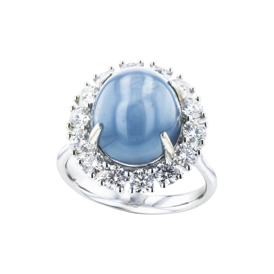 Juleve 14kt White Gold 12.05 ct Star Sapphire & 1.20 ctw Diamond Halo Ring 5.5,6,6.5,7,7.5,8