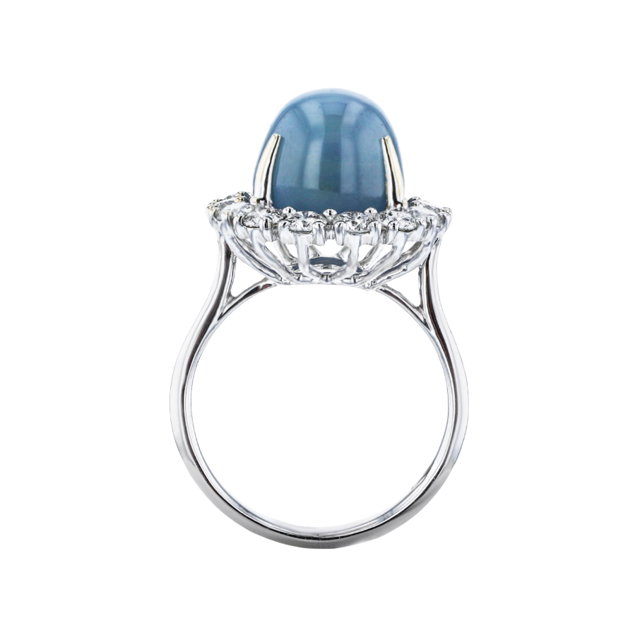 Juleve 14kt White Gold 12.05 ct Star Sapphire & 1.20 ctw Diamond Halo Ring 5.5,6,6.5,7,7.5,8