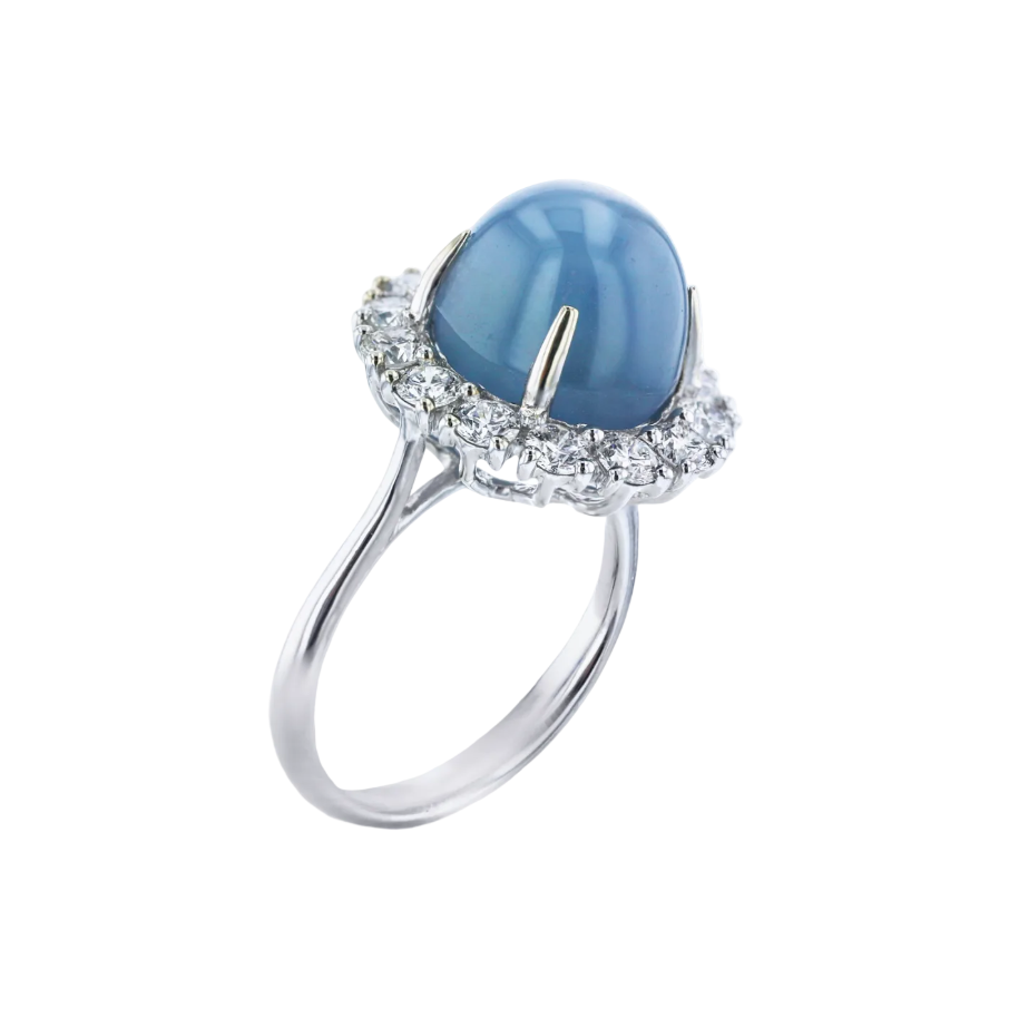 Juleve 14kt White Gold 12.05 ct Star Sapphire & 1.20 ctw Diamond Halo Ring 5.5,6,6.5,7,7.5,8