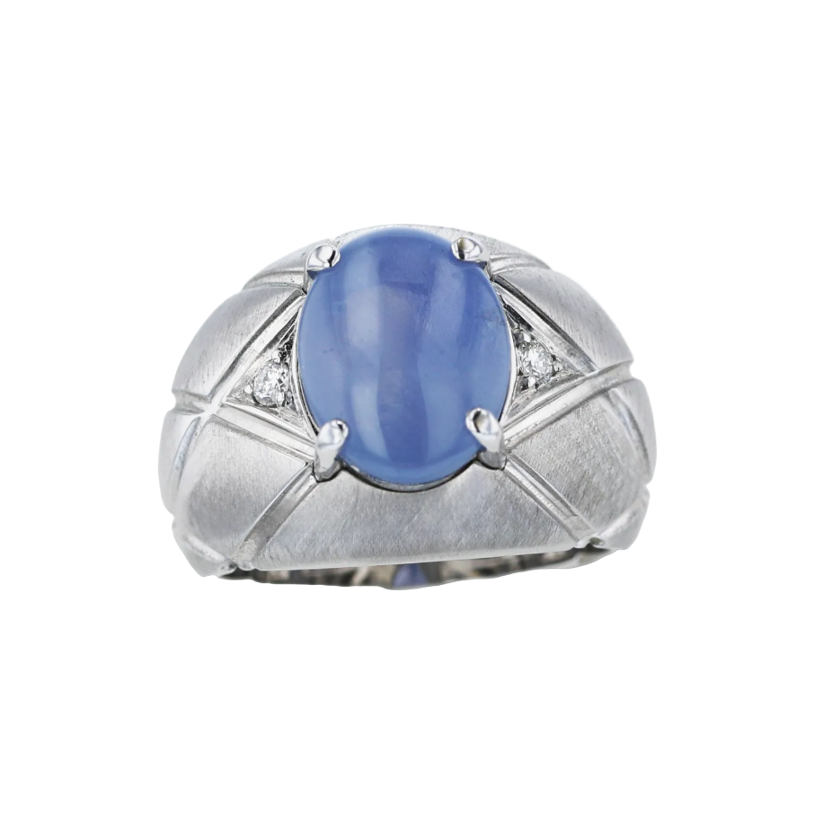 Men's 18kt White Gold 9.29 ct Blue Star Sapphire and .10 ctw Diamond Ring 9.5,9,10