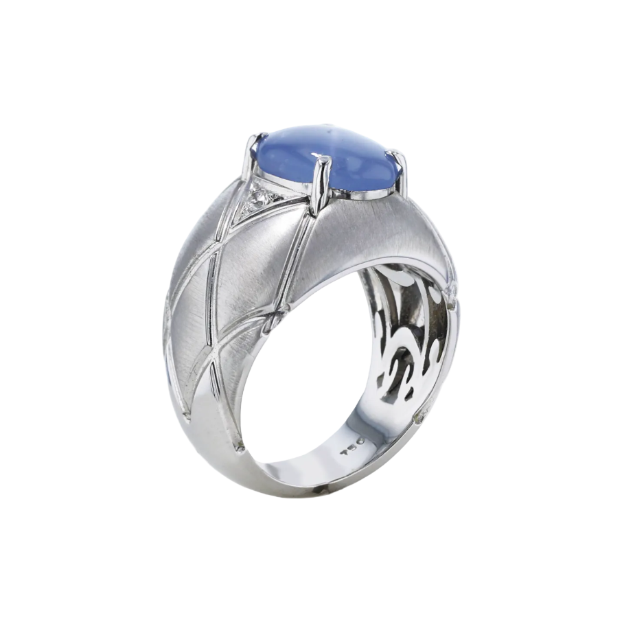 Men's 18kt White Gold 9.29 ct Blue Star Sapphire and .10 ctw Diamond Ring 9.5,9,10