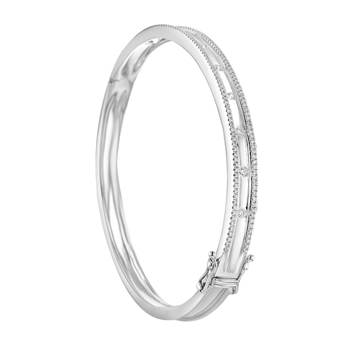 14KT WHITE GOLD 0.62CTW DIAMOND 3 ROW BANGLE BRACELET