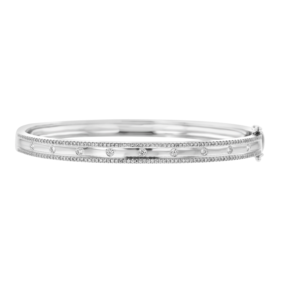 14KT WHITE GOLD 0.62CTW DIAMOND 3 ROW BANGLE BRACELET