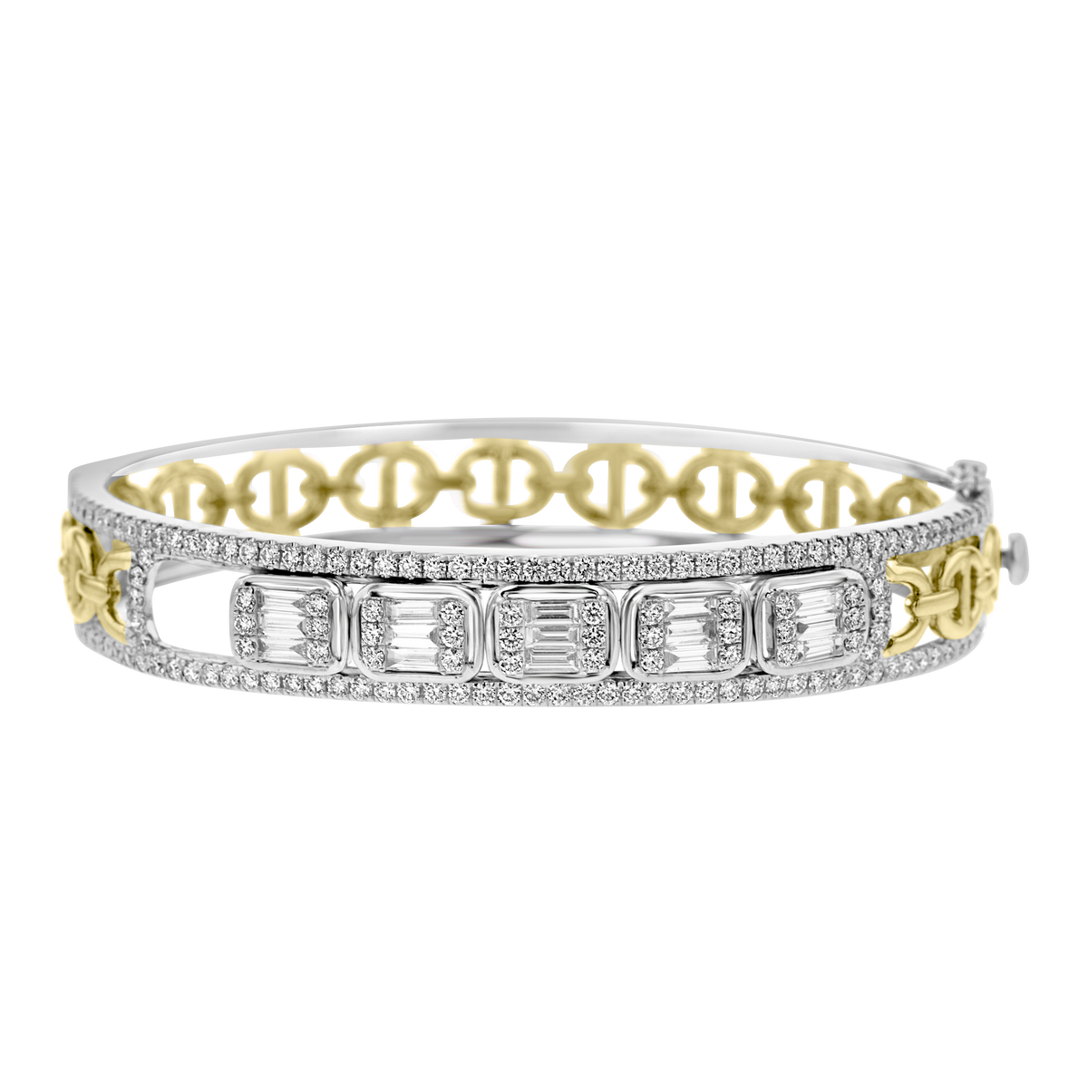 18K YELLOW AND WHITE GOLD 2.79CT DIAMOND SLIDE BANGLE BRACELET