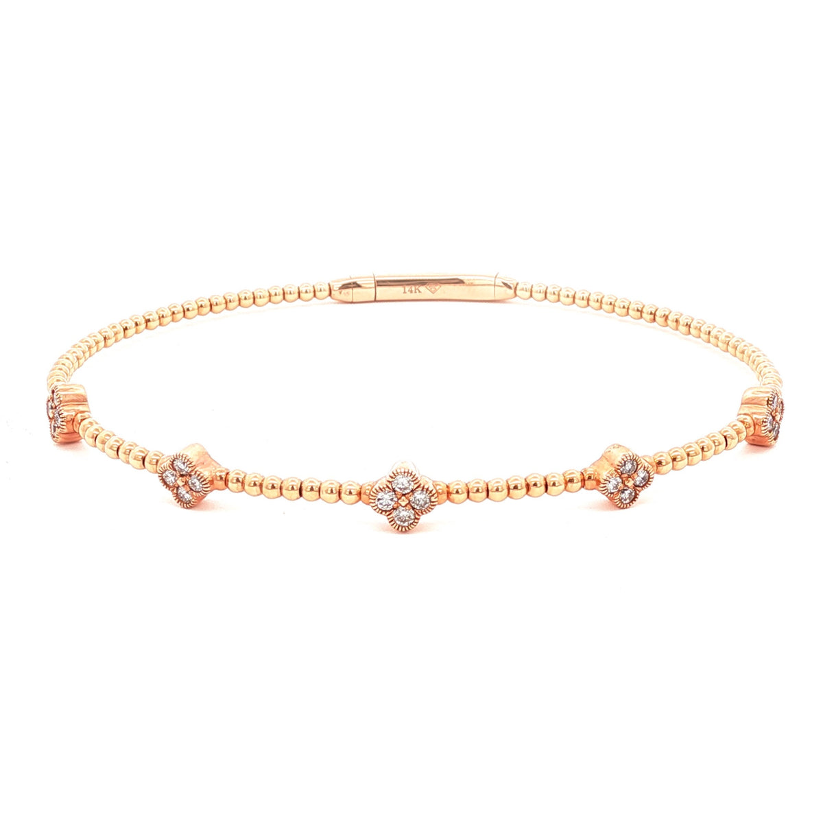 14kt Gold 1/3 ct Diamond Clover Flex Bangle Bracelet Rose