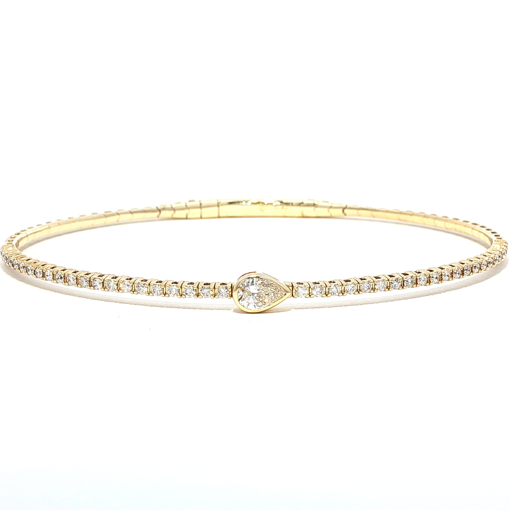 14K YELLOW GOLD .66 CTW PEAR SHAPED DIAMOND FLEX BANGLE BRACELET