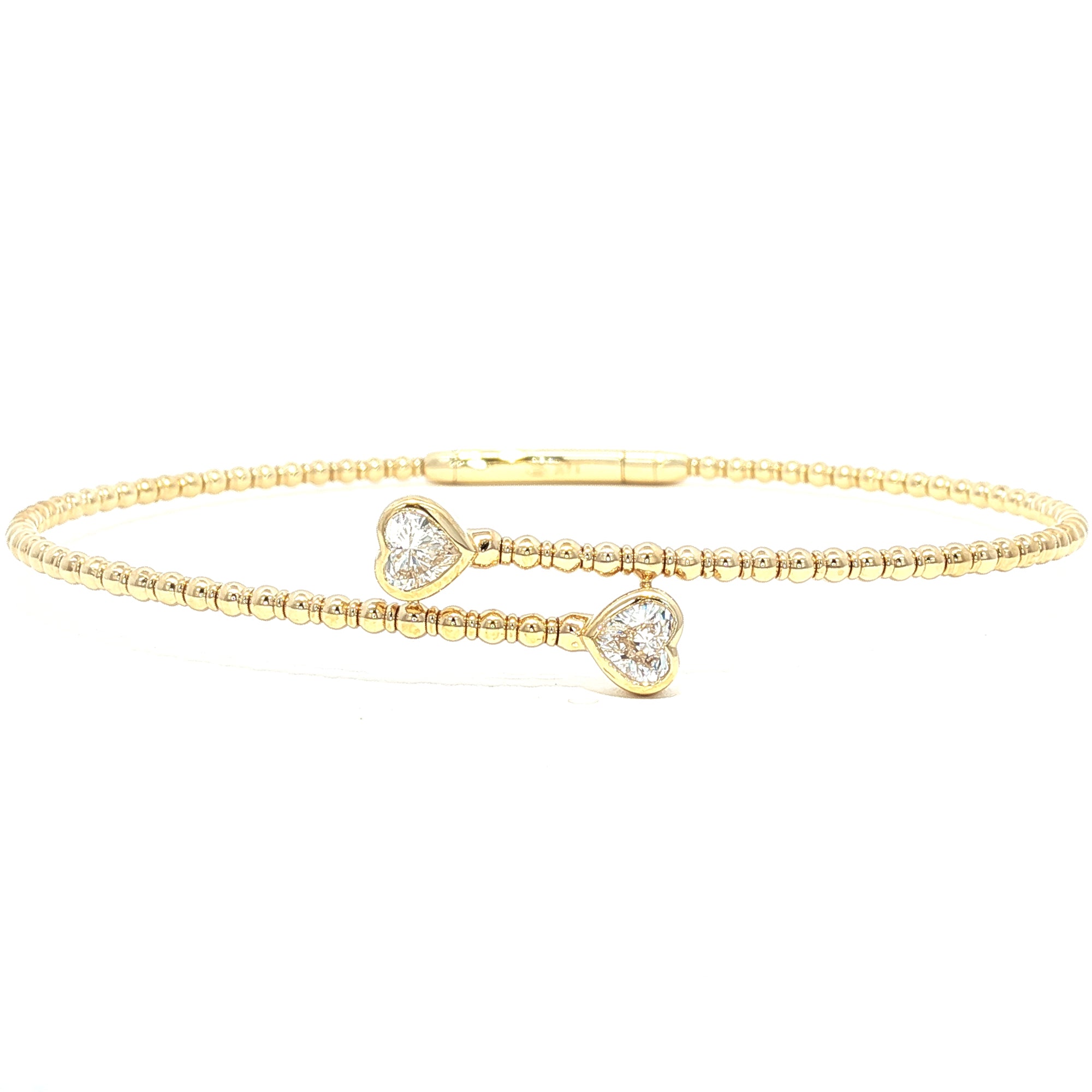 14K YELLOW GOLD .48 CTW BYPASS DIAMOND HEARTS FLEX BANGLE BRACELET