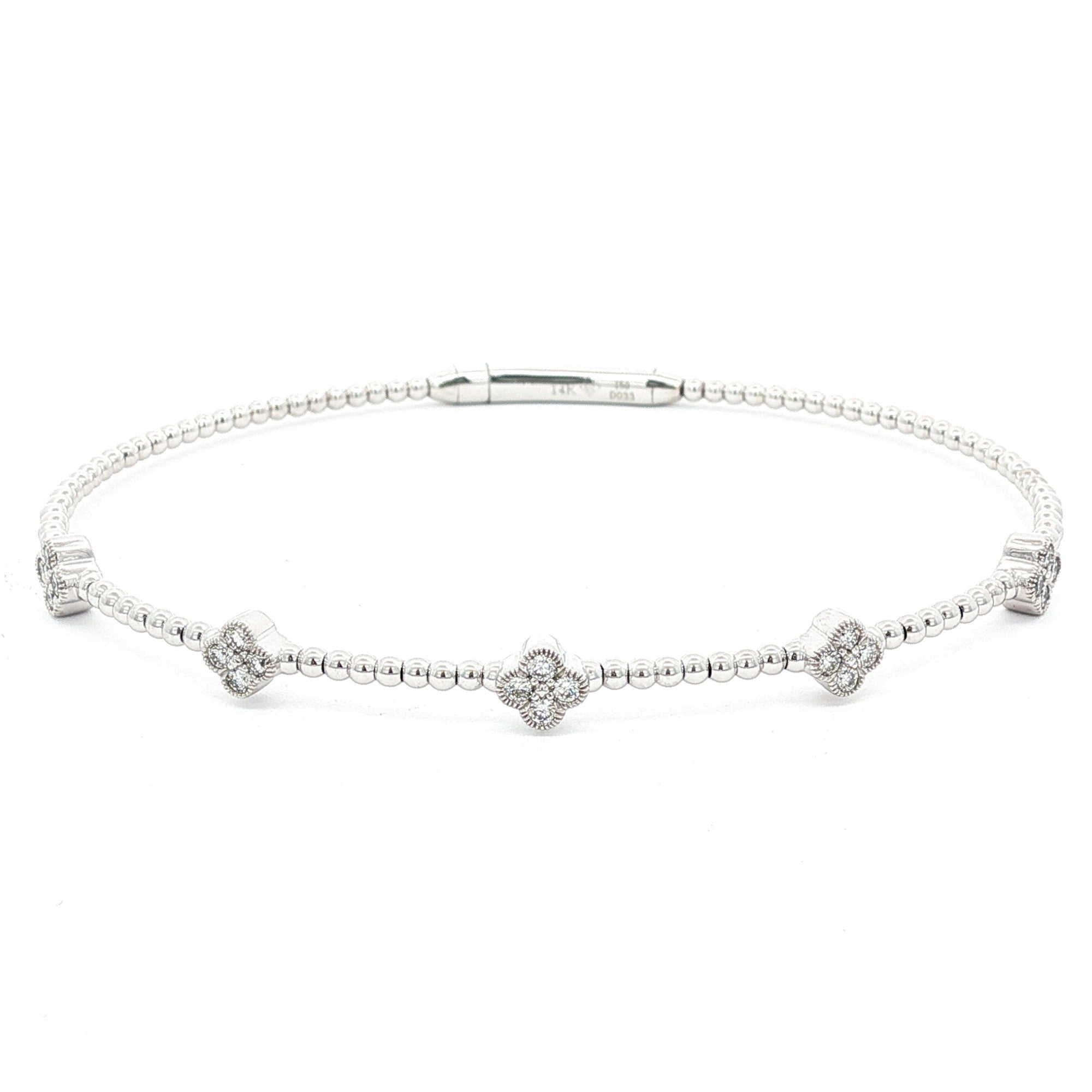 14K GOLD APPROX .32 CTW DIAMOND CLOVER FLEX BANGLE BRACELET White