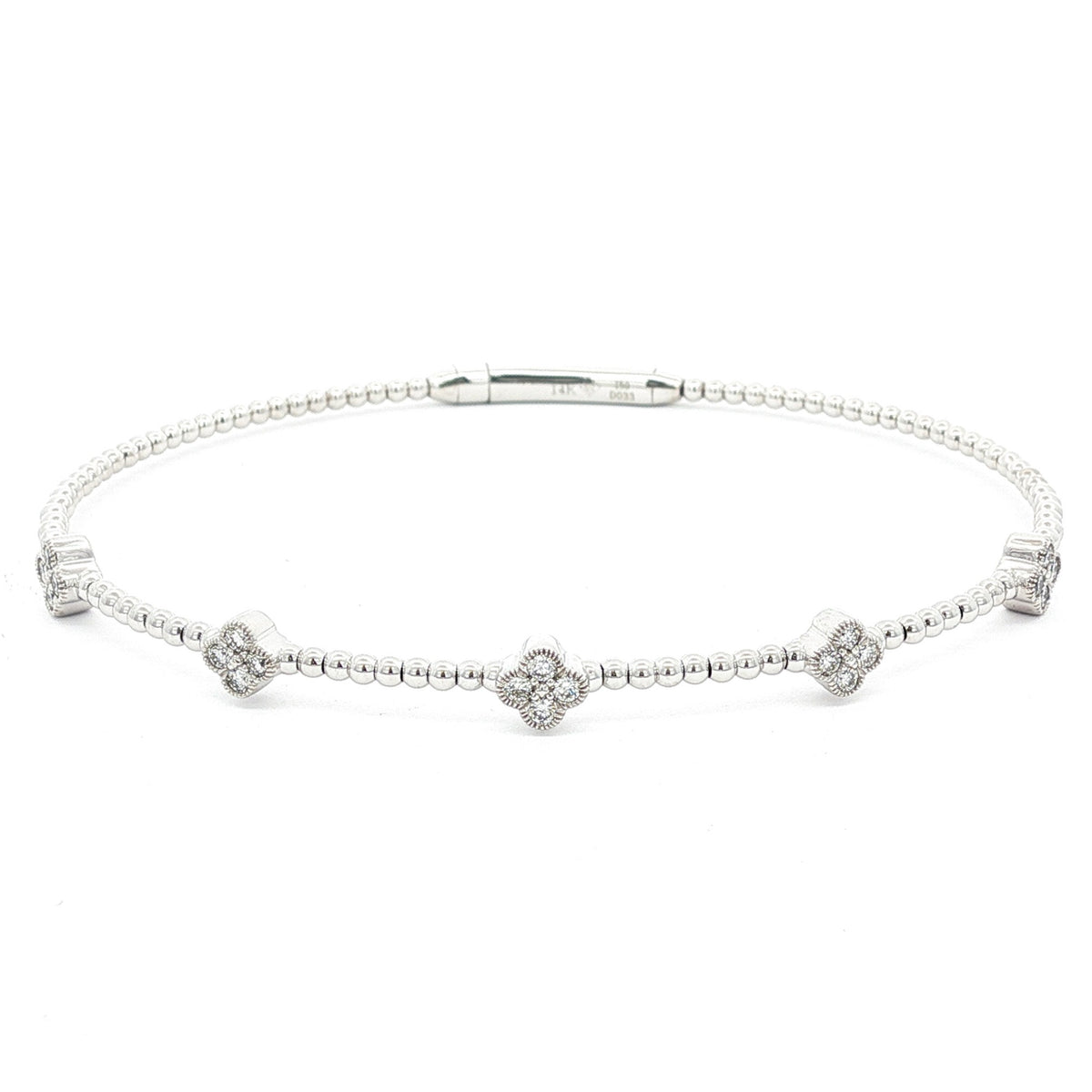14kt Gold 1/3 ct Diamond Clover Flex Bangle Bracelet White