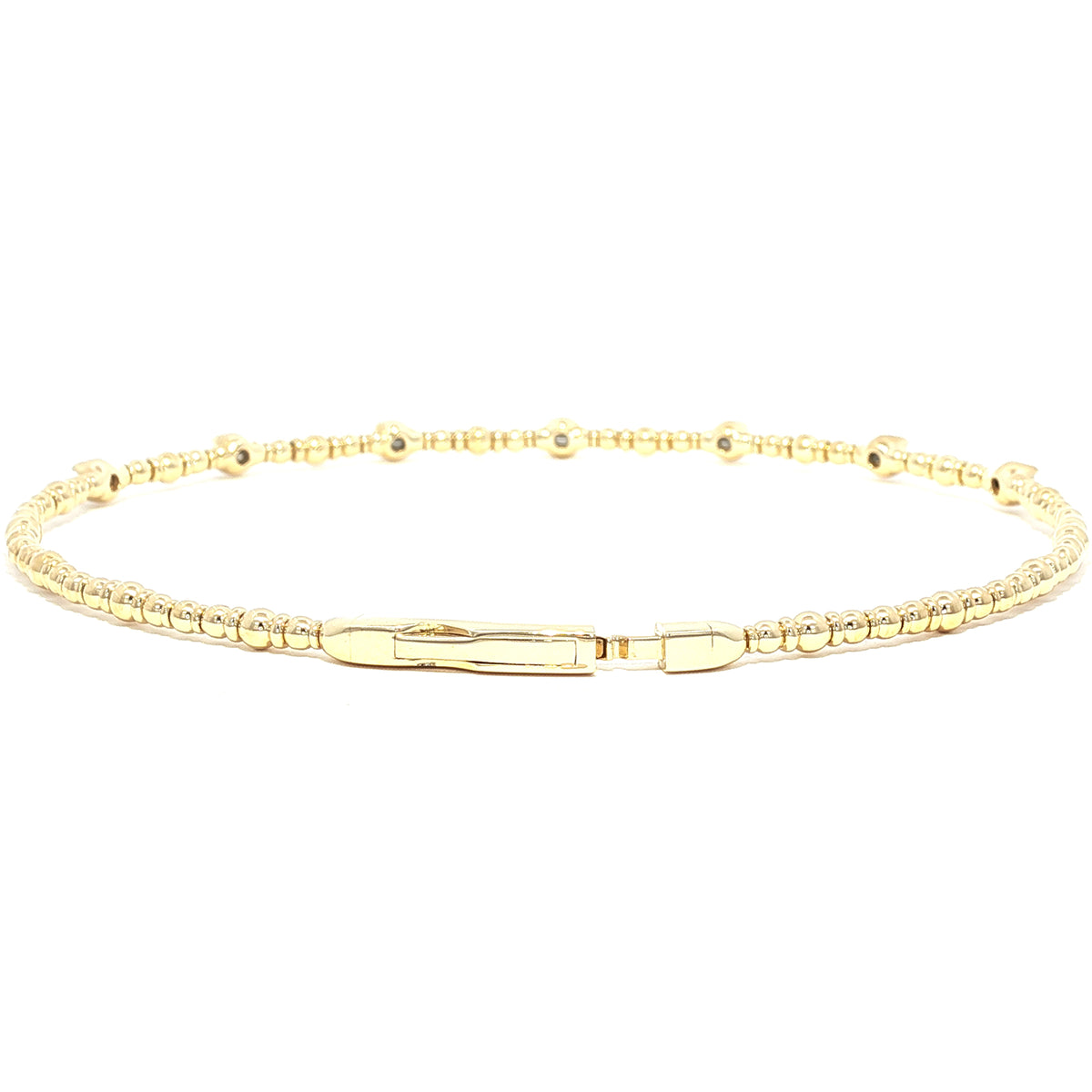14K GOLD .25 CTW ALTERNATING 7-DIAMOND FLEX BANGLE BRACELET Yellow,White