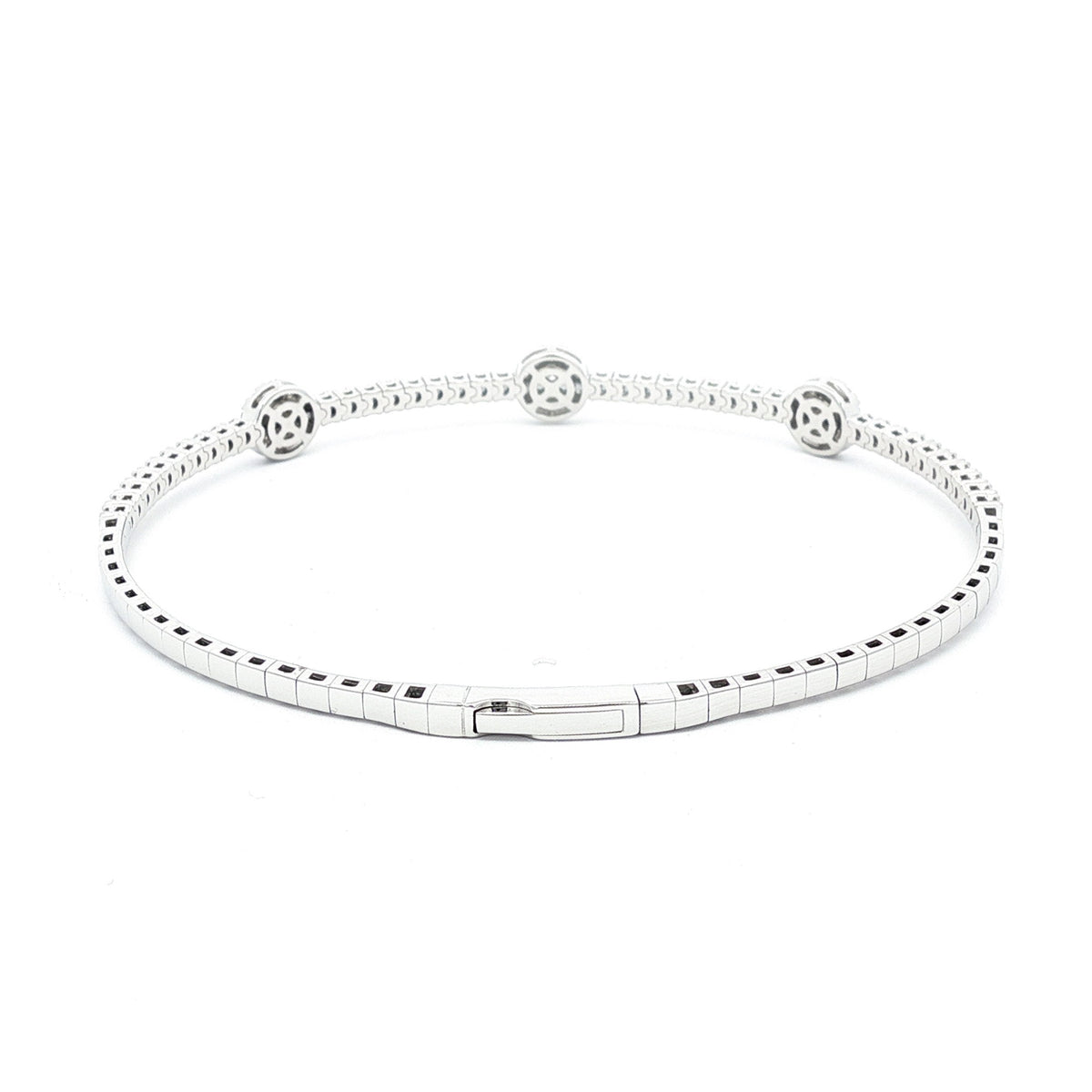 14K WHITE GOLD 1.45 CTW DIAMOND HALO BANGLE BRACELET 6.75"