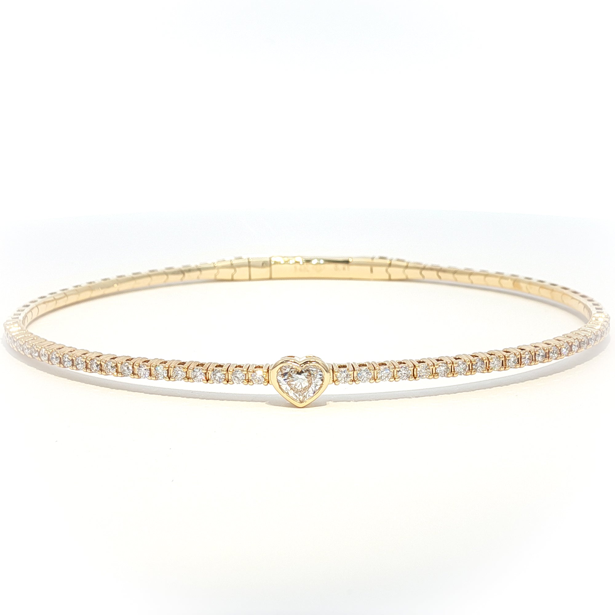 14K YELLOW GOLD .62 CTW HEART DIAMOND FLEX BANGLE BRACELET