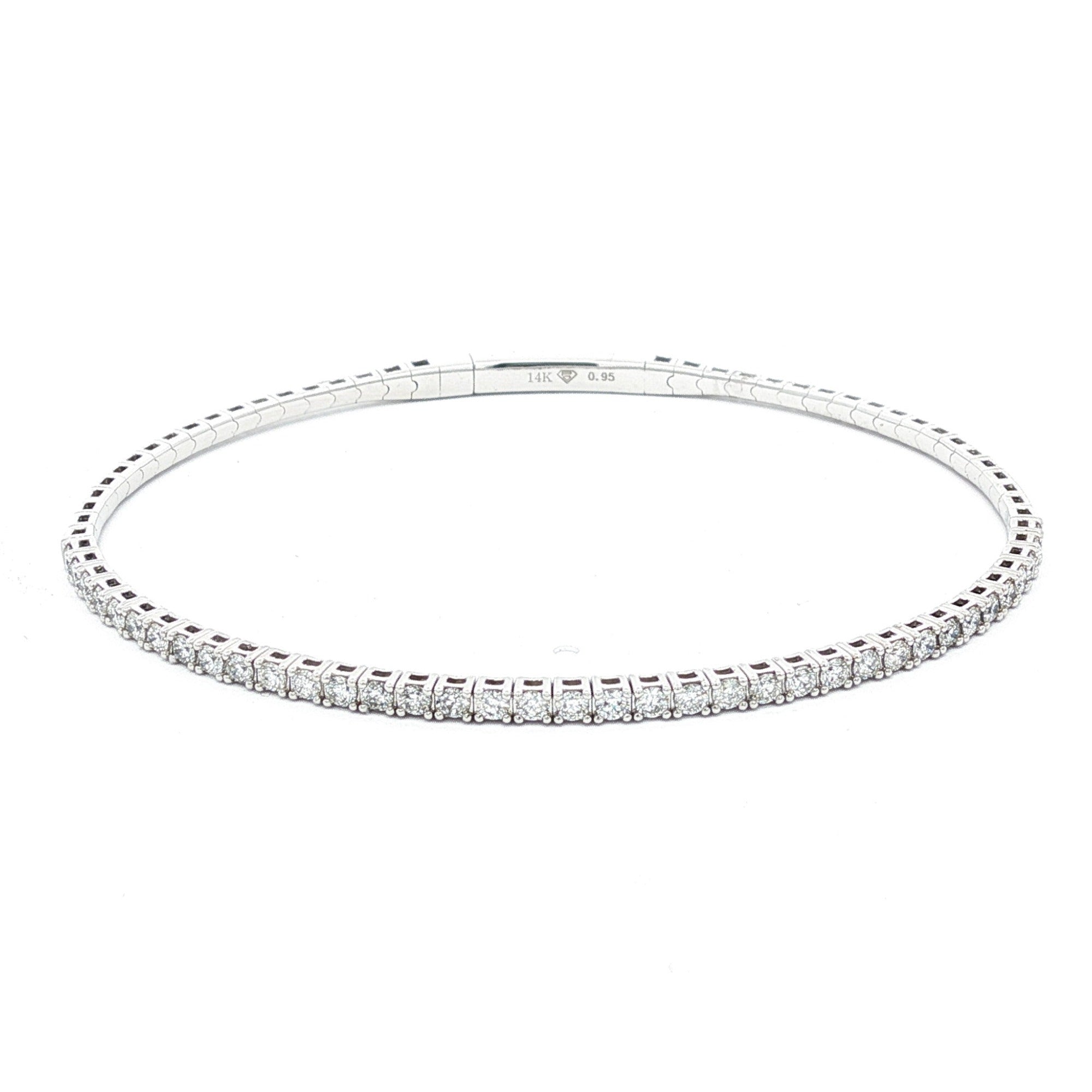 14K WHITE GOLD 1.00 CTW DIAMOND BANGLE BRACELET 6.75"