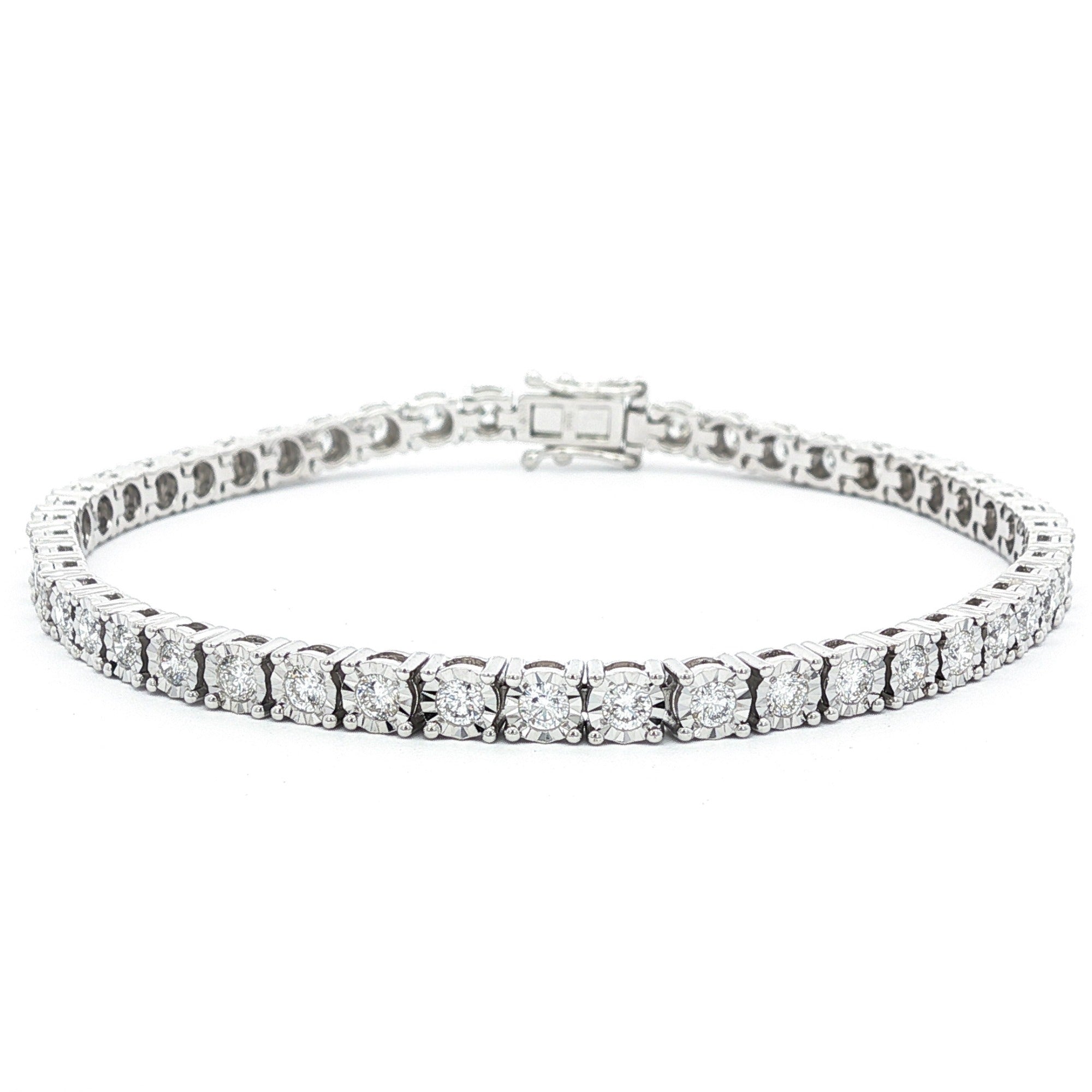 14K WHITE GOLD 2 CTW ILLUSION SET DIAMOND TENNIS BRACELET - 7"