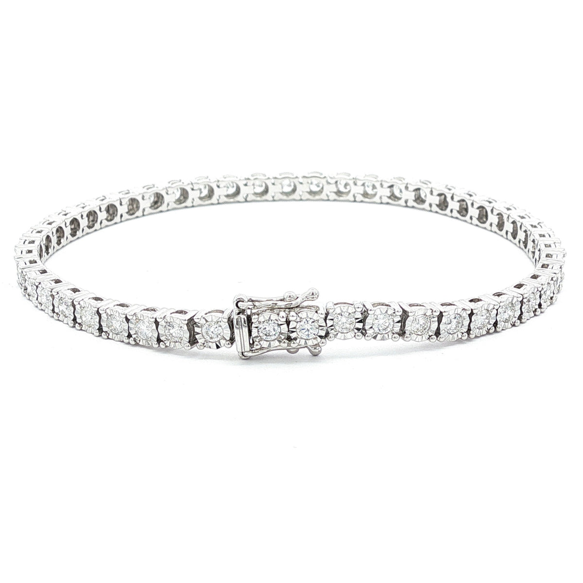14K WHITE GOLD 2 CTW ILLUSION SET DIAMOND TENNIS BRACELET - 7"