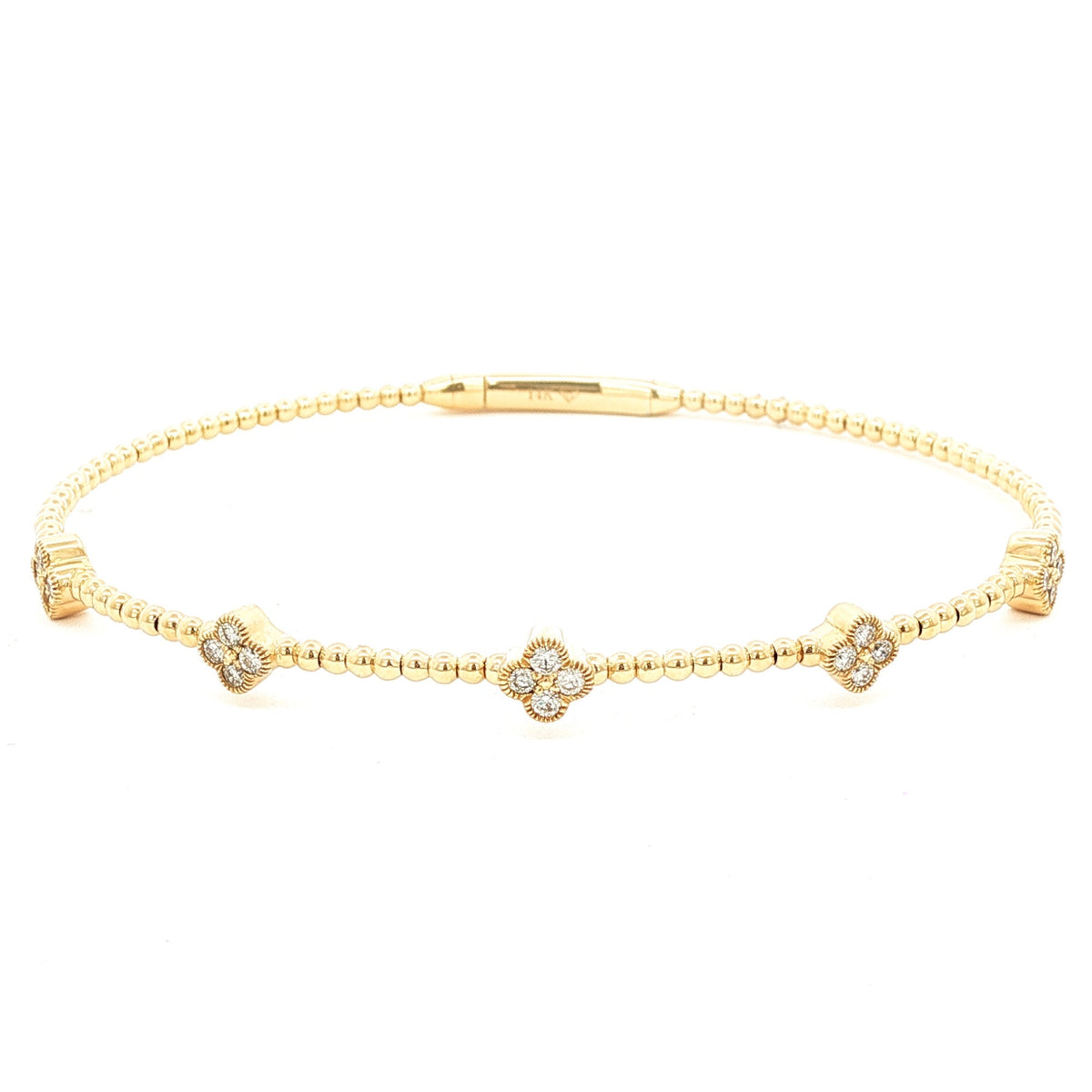 14kt Gold 1/3 ct Diamond Clover Flex Bangle Bracelet Yellow