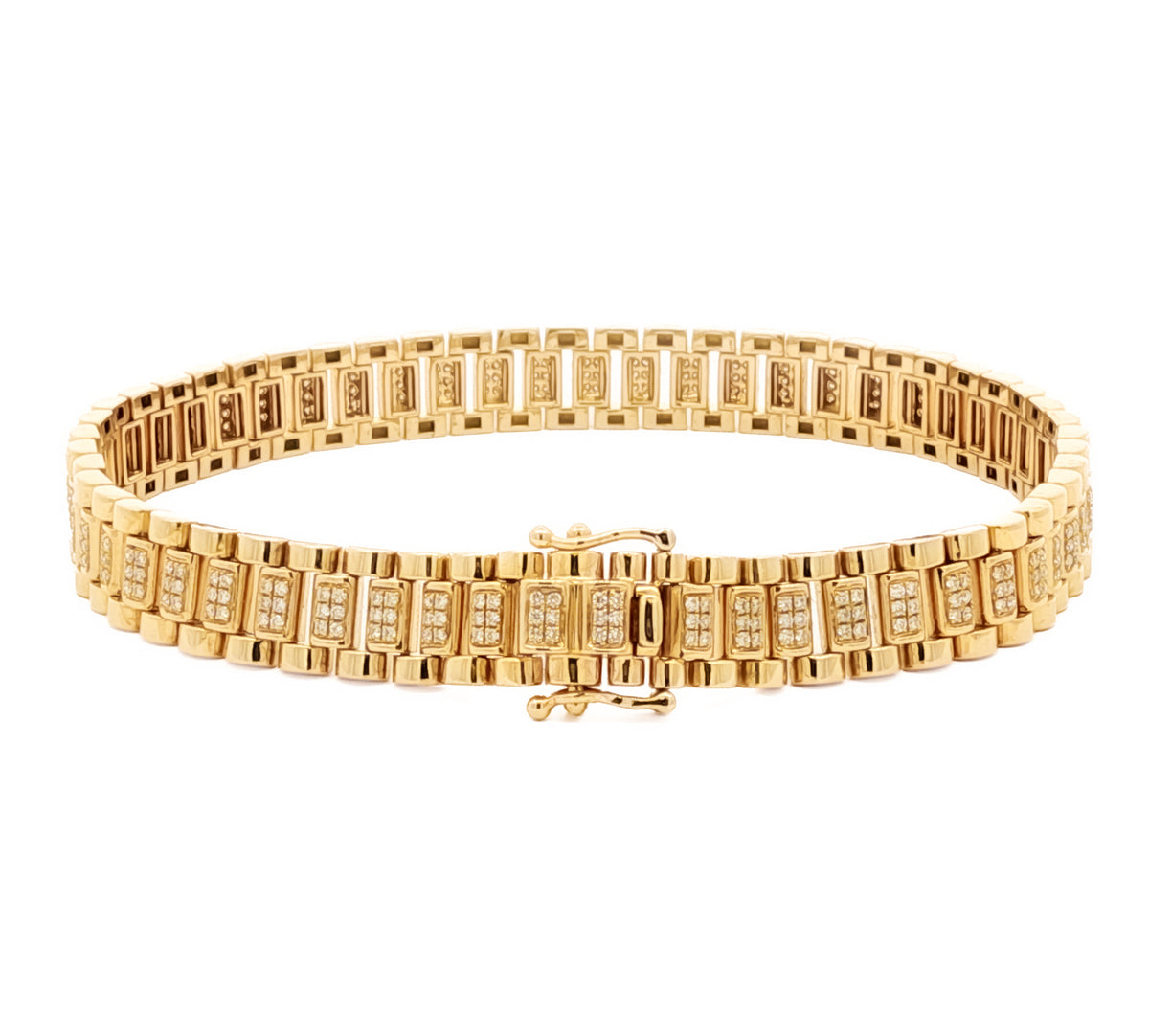 Men's 14kt Yellow Gold 1.16 ctw Diamond Pave Watch link Bracelet