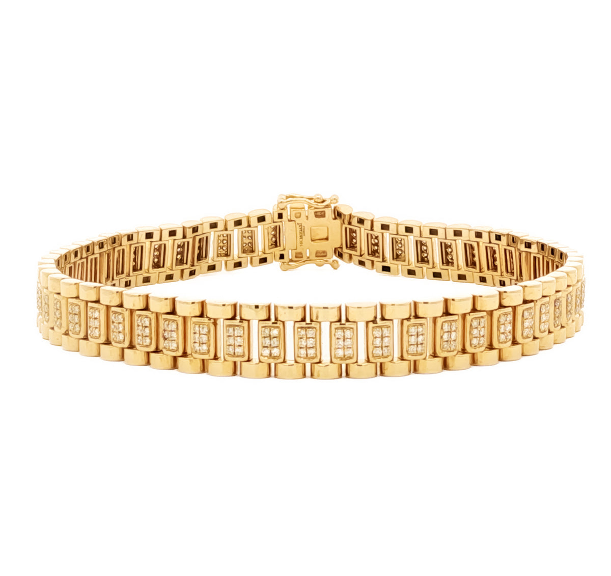 Men's 14kt Yellow Gold 1.16 ctw Diamond Pave Watch link Bracelet