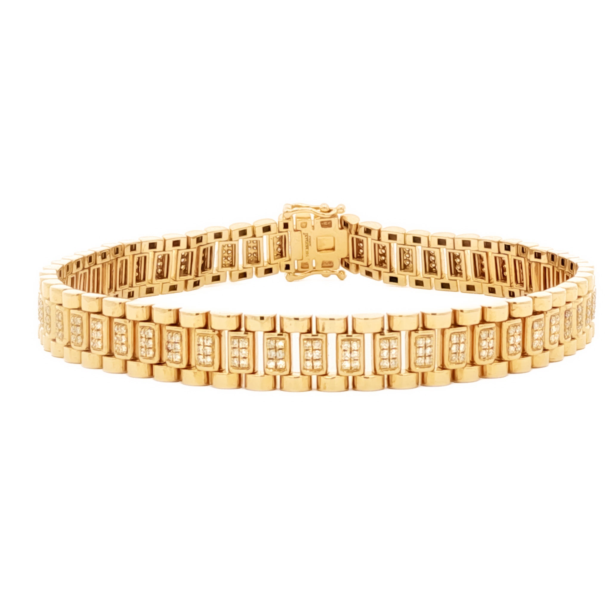 Men's 14kt Yellow Gold 1.16 ctw Diamond Pave Watch link Bracelet