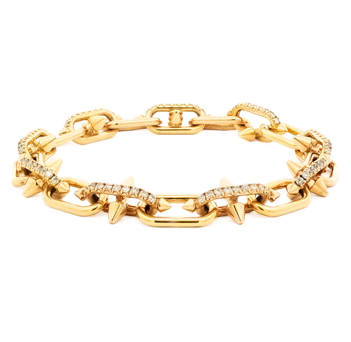 Men's 18kt Yellow Gold 1.94 ctw Diamond Spike Paperclip Bracelet