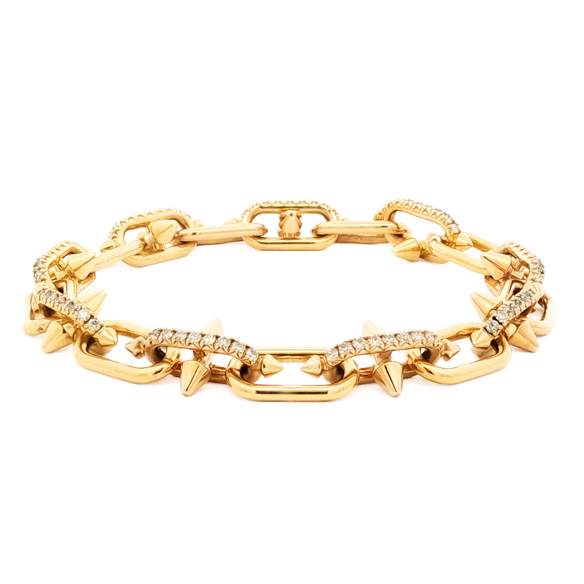 Men's 18kt Yellow Gold 1.94 ctw Diamond Spike Paperclip Bracelet