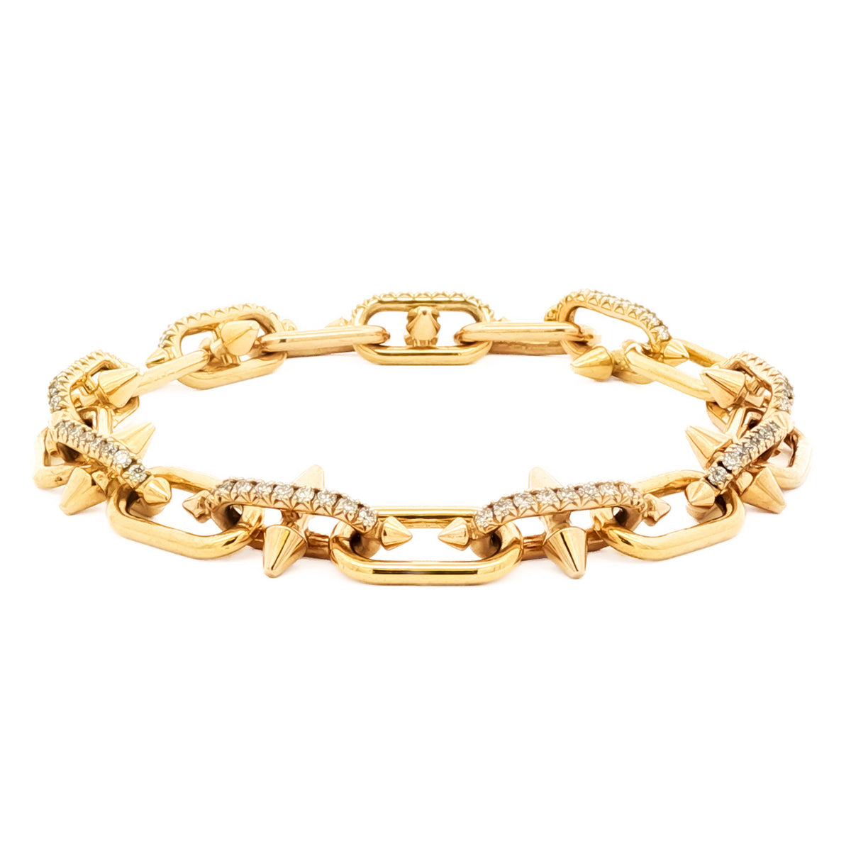 Men's 18kt Yellow Gold 1.94 ctw Diamond Spike Paperclip Bracelet