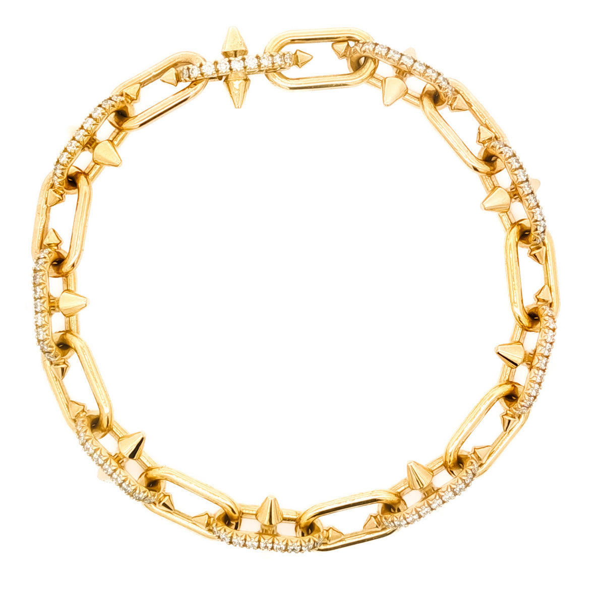 Men's 18kt Yellow Gold 1.94 ctw Diamond Spike Paperclip Bracelet