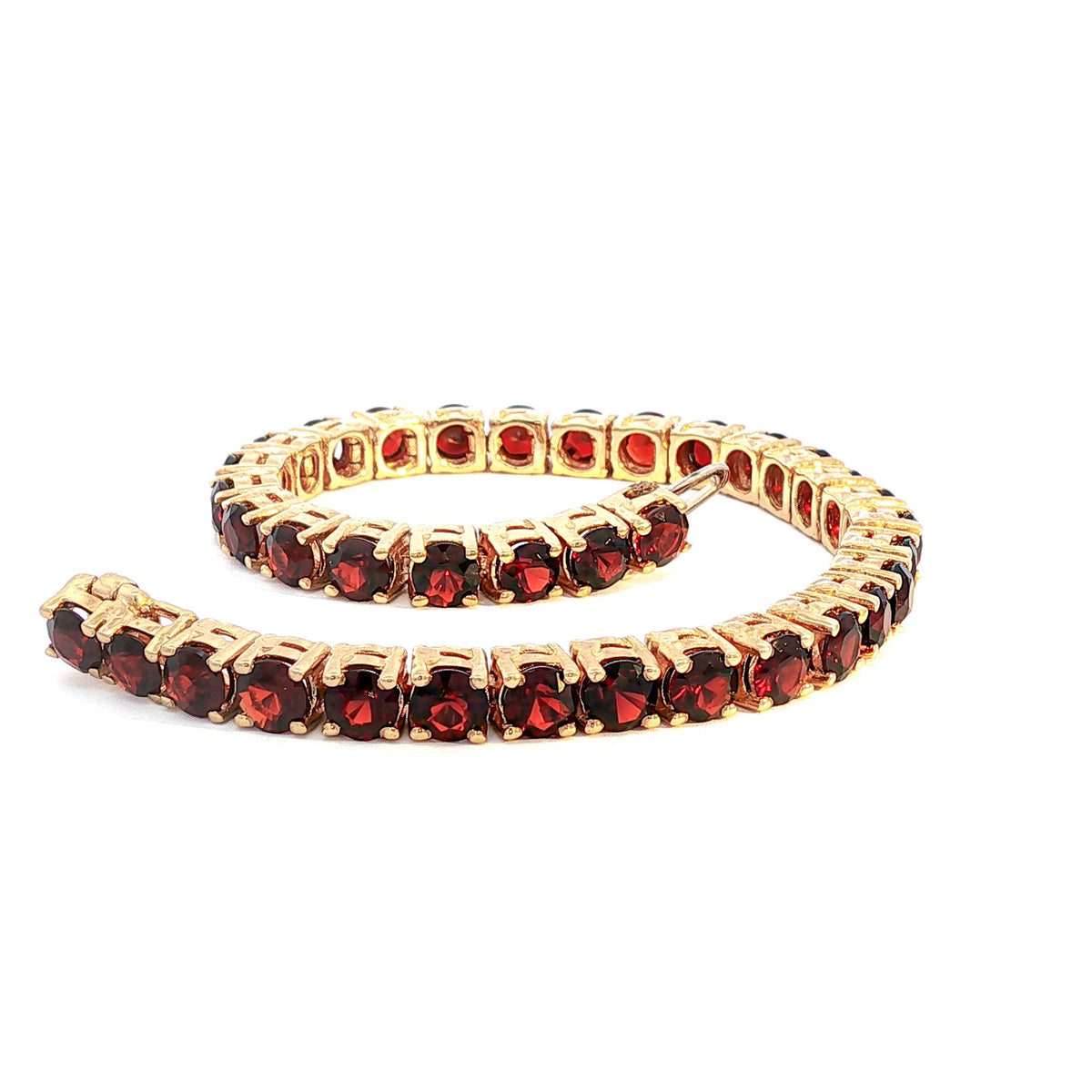 14kt Yellow Gold 14.00 ctw Round Garnet Tennis Bracelet - 7 Inch