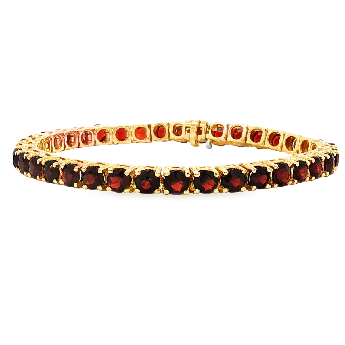 14kt Yellow Gold 14.00 ctw Round Garnet Tennis Bracelet - 7 Inch