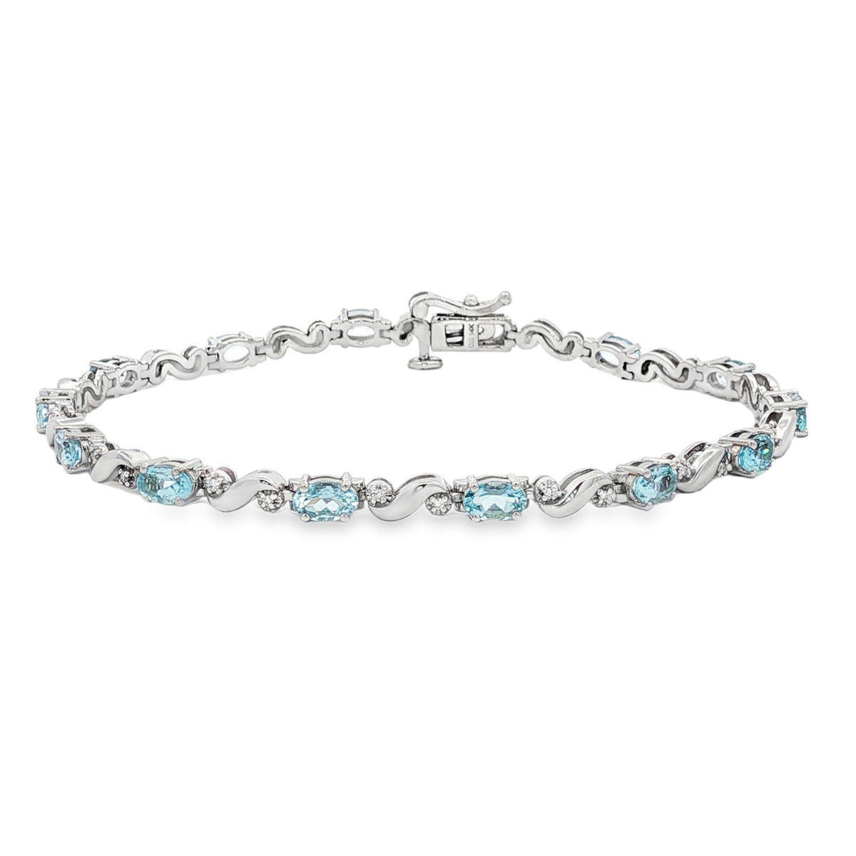 14kt White Gold 2.94 ctw Oval Aquamarine with Diamond Swirl Link Bracelet