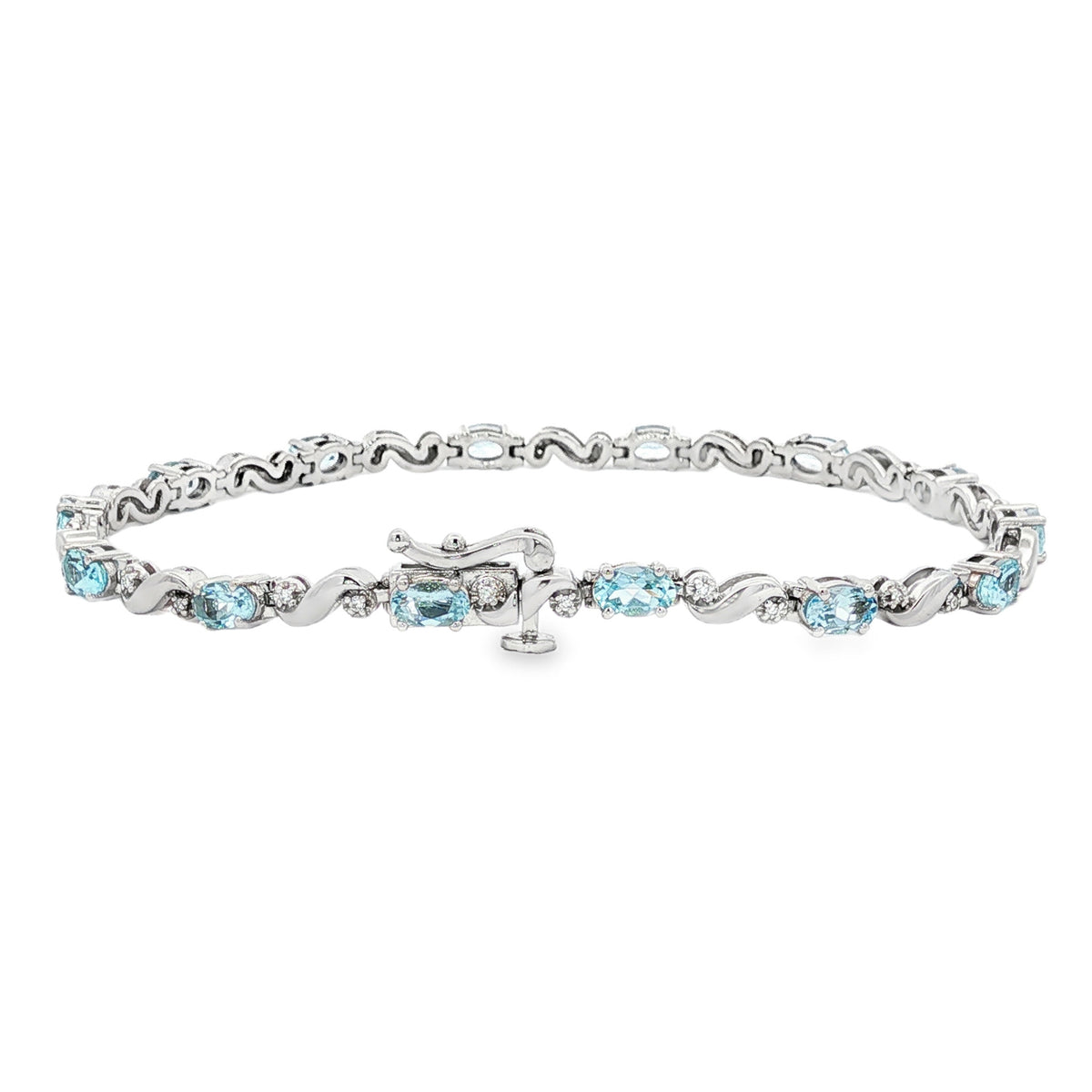 14kt White Gold 2.94 ctw Oval Aquamarine with Diamond Swirl Link Bracelet