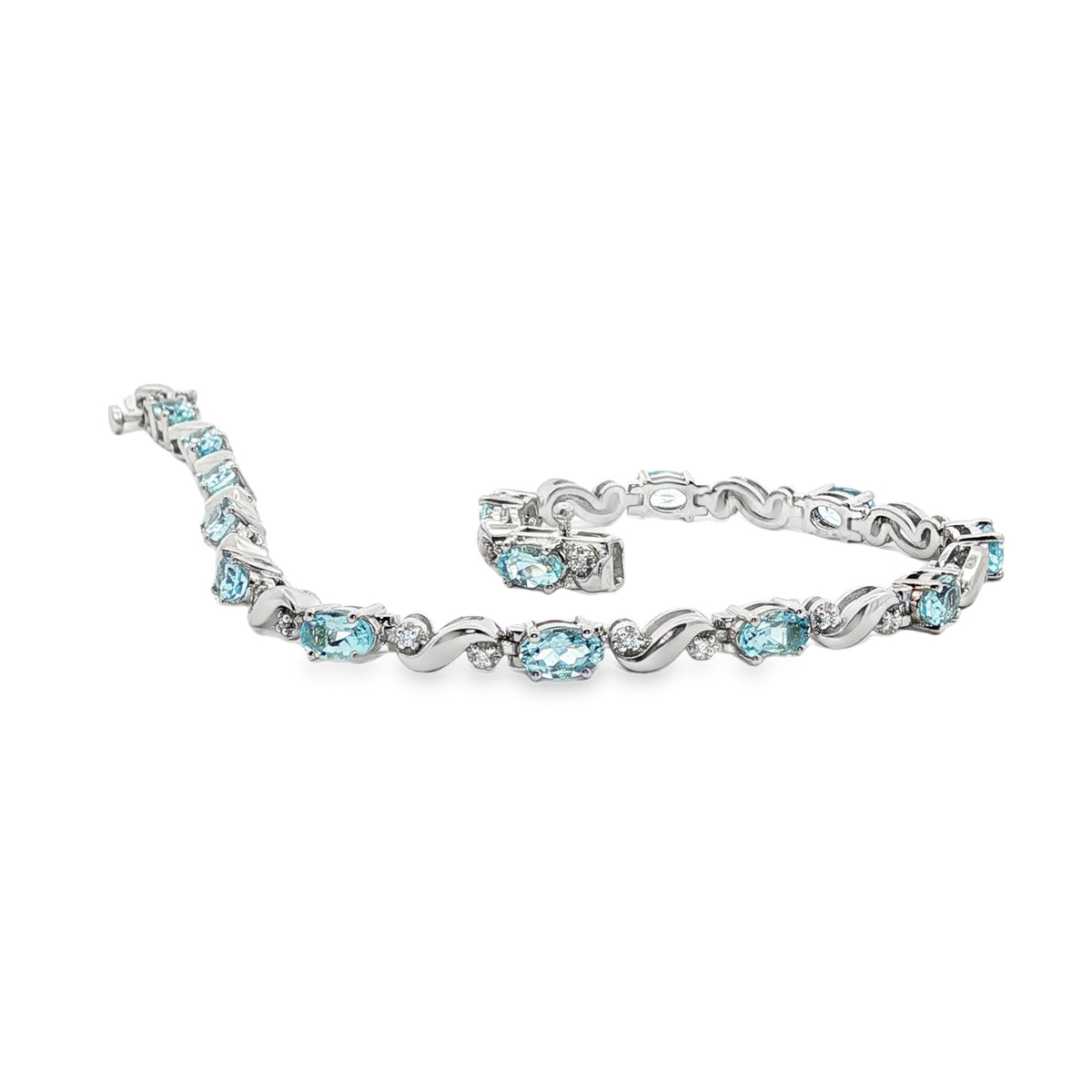 14kt White Gold 2.94 ctw Oval Aquamarine with Diamond Swirl Link Bracelet