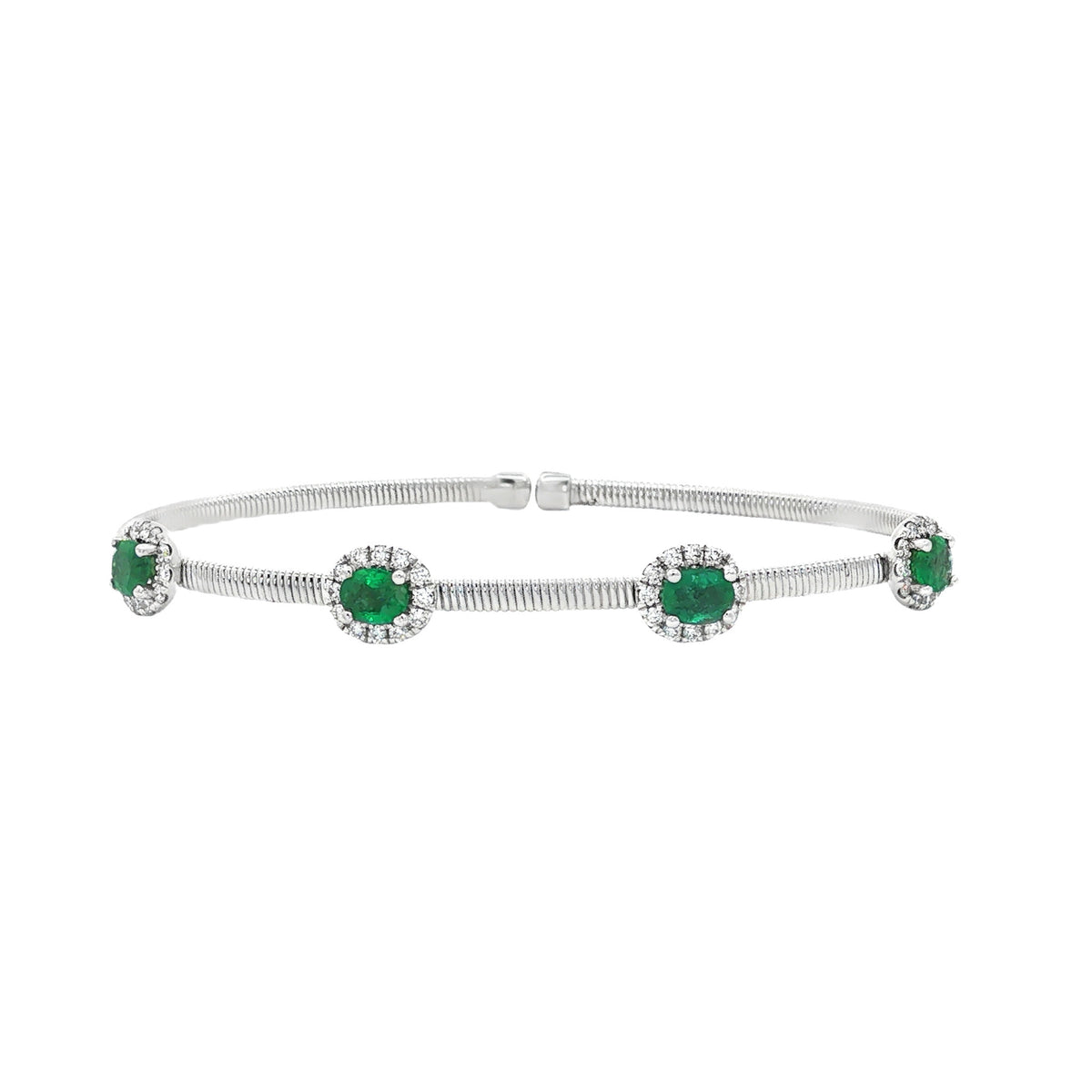 14kt White Gold 1.38 ctw Oval Emerald & 0.48ctw Diamond Halo Cuff Bracelet