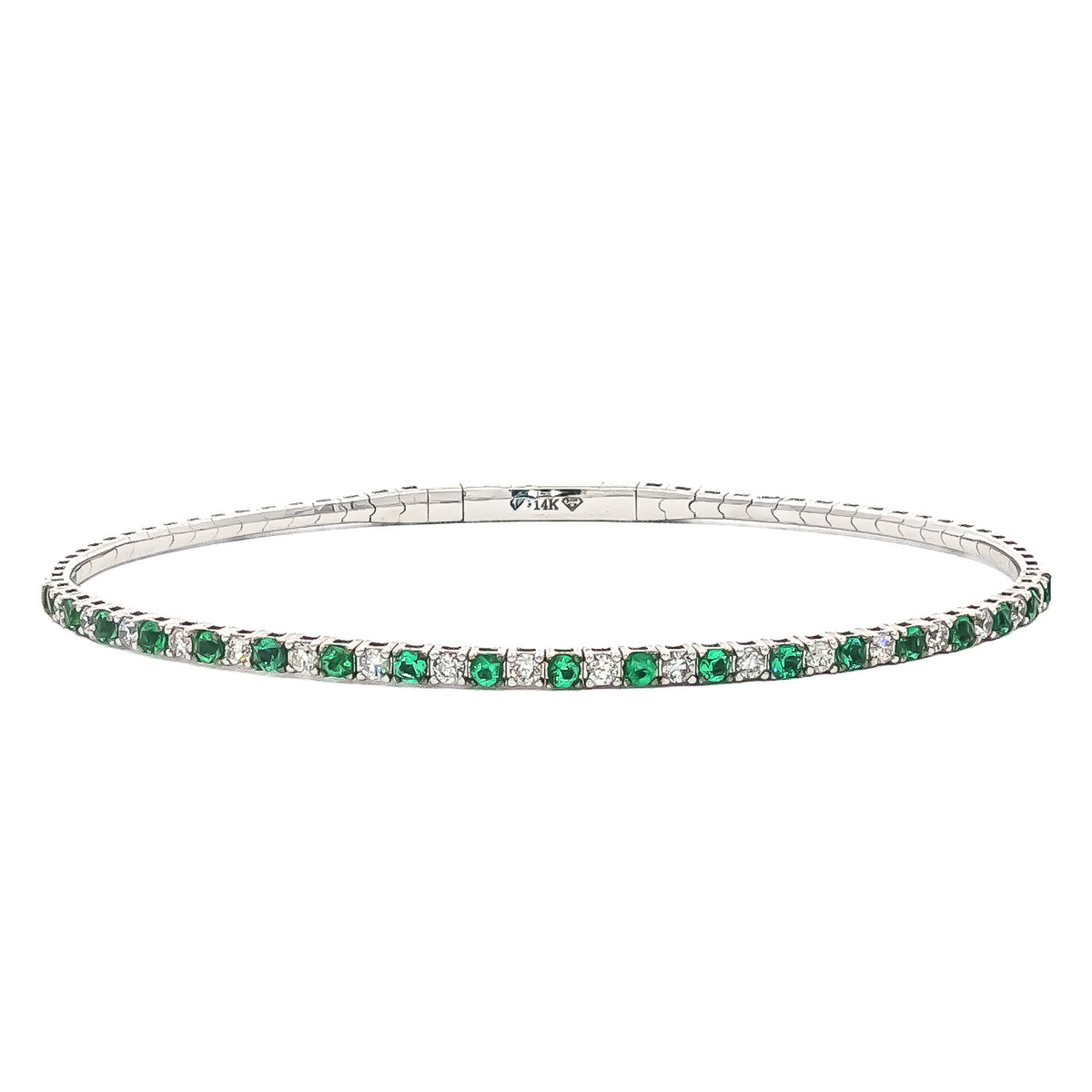 14kt White Gold 0.52ctw Round Emerald & 0.46ctw Round Diamond Flex Bangle