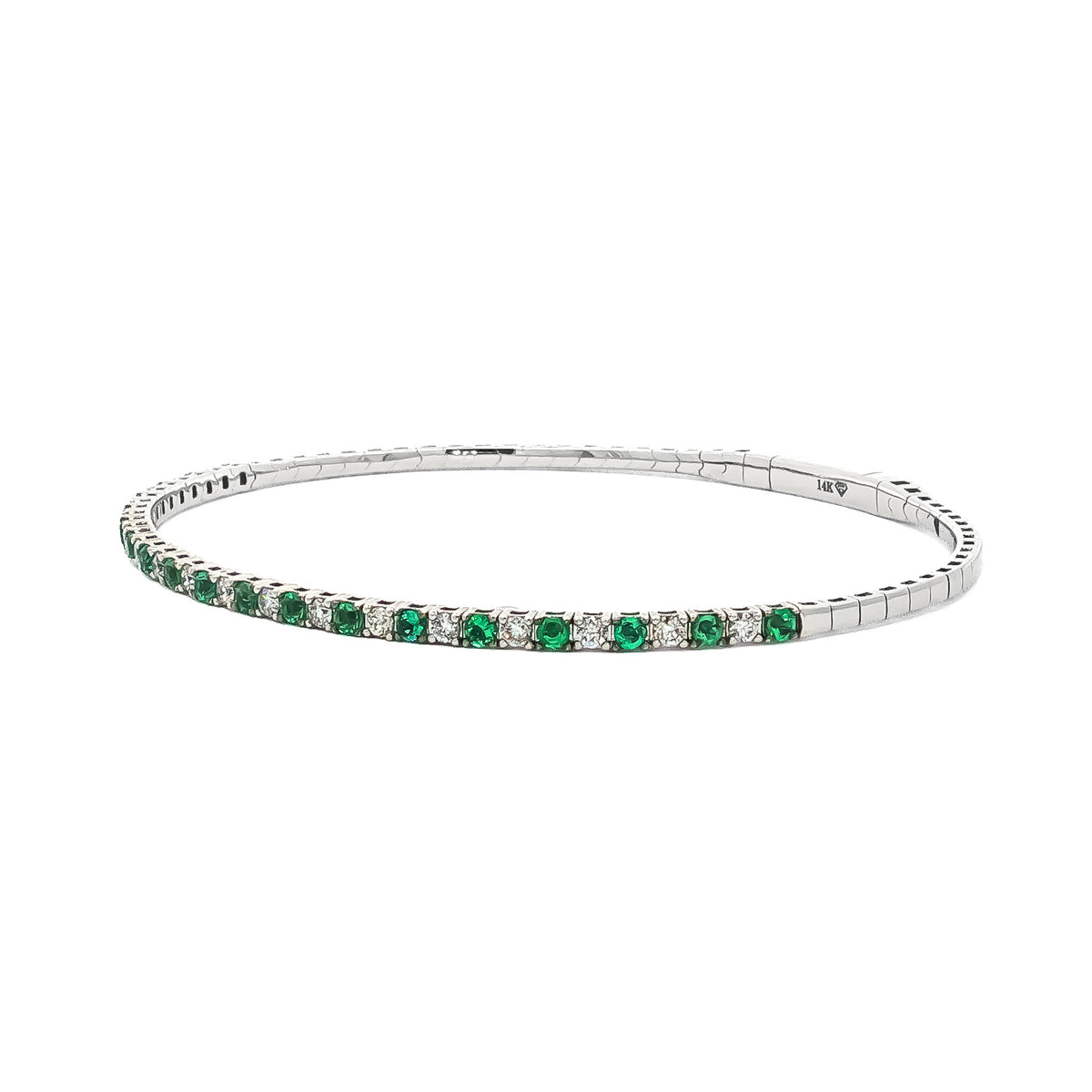 14kt White Gold 0.52ctw Round Emerald & 0.46ctw Round Diamond Flex Bangle