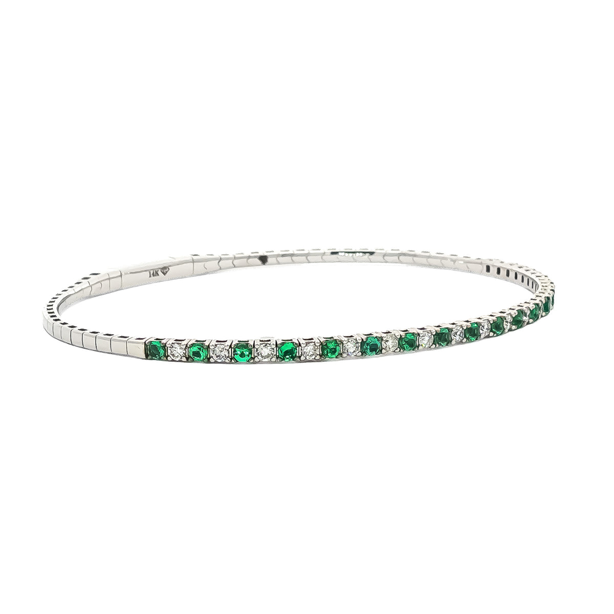 14kt White Gold 0.52ctw Round Emerald & 0.46ctw Round Diamond Flex Bangle