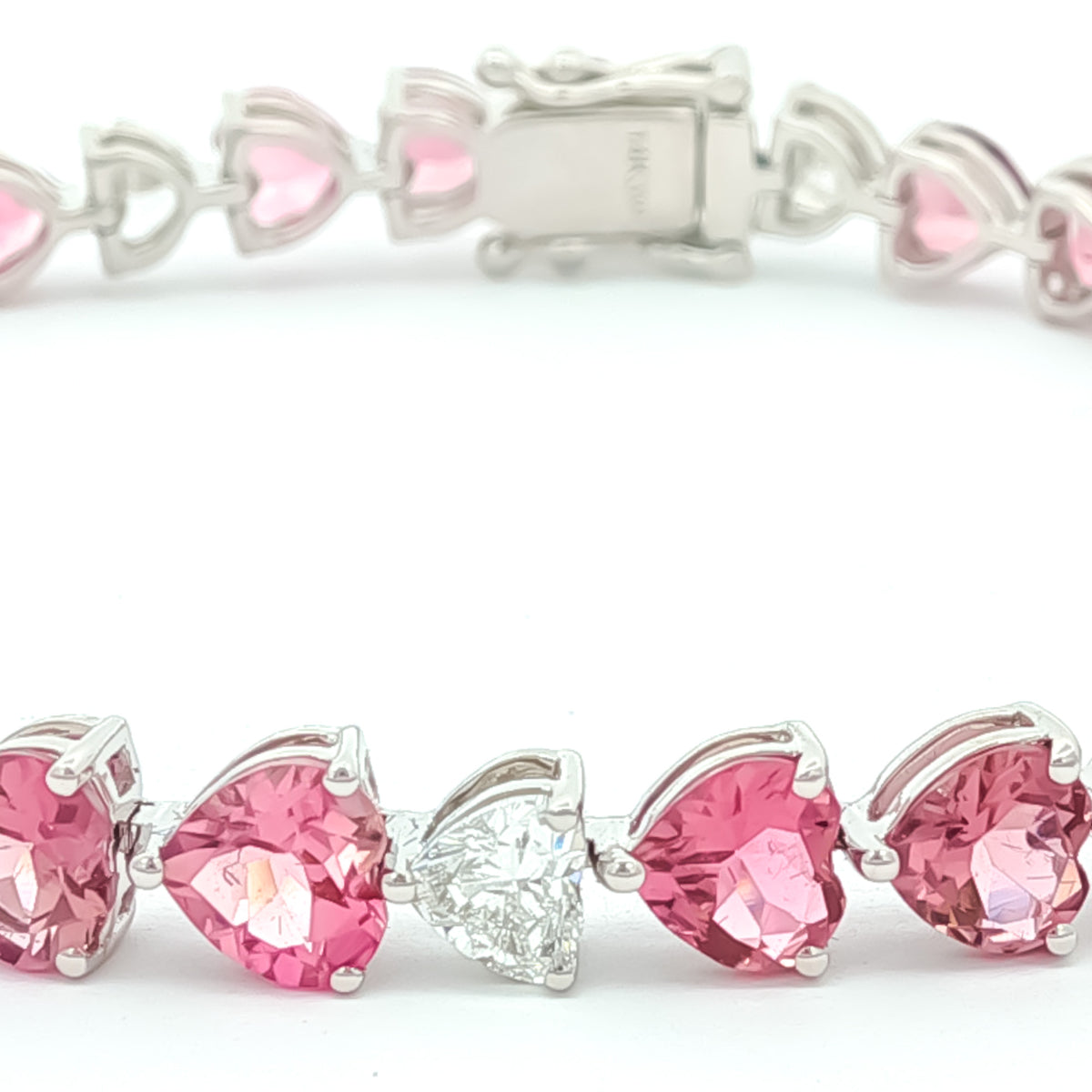11.00 ctw  Pink Tourmaline & 2.20 ctw Diamond 14kt White Gold Heart Tennis Bracelet