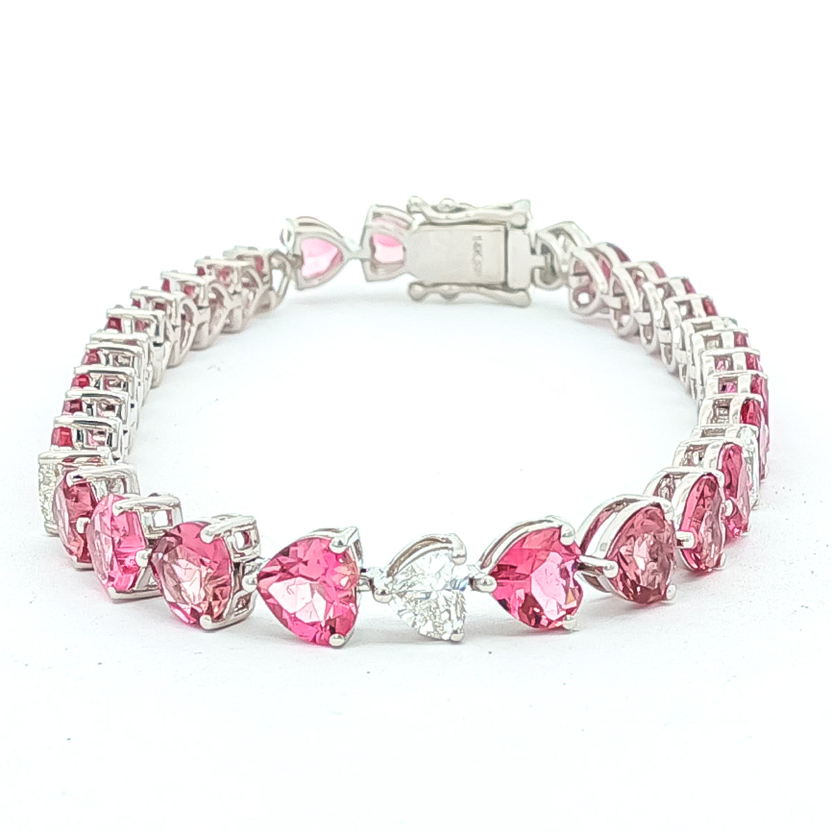 11.00 ctw  Pink Tourmaline & 2.20 ctw Diamond 14kt White Gold Heart Tennis Bracelet
