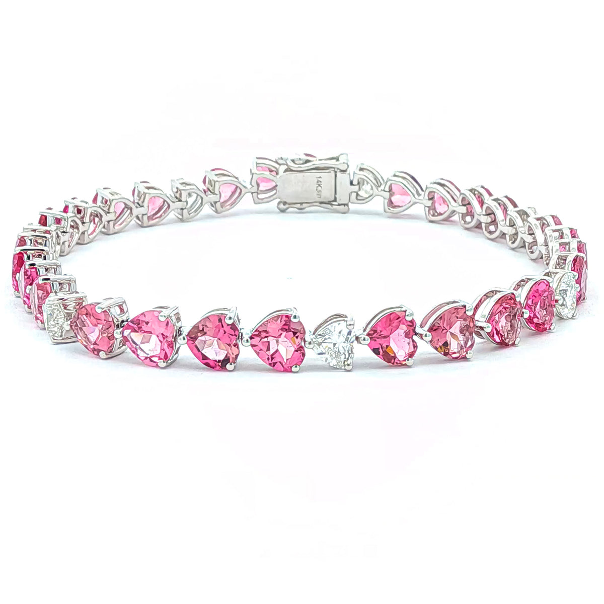 11.00 ctw  Pink Tourmaline & 2.20 ctw Diamond 14kt White Gold Heart Tennis Bracelet