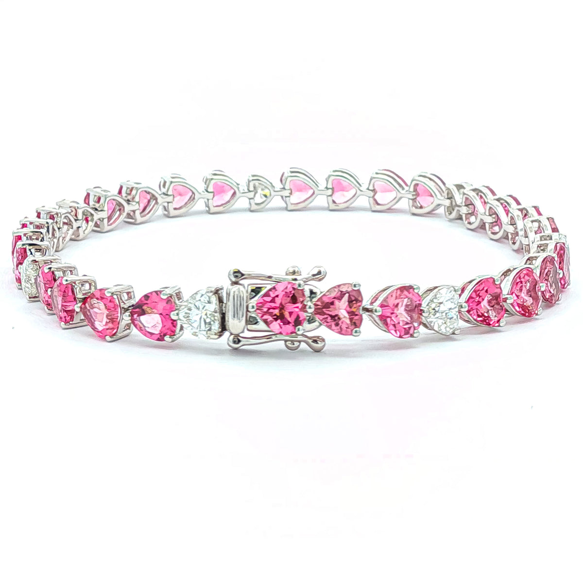 11.00 ctw  Pink Tourmaline & 2.20 ctw Diamond 14kt White Gold Heart Tennis Bracelet