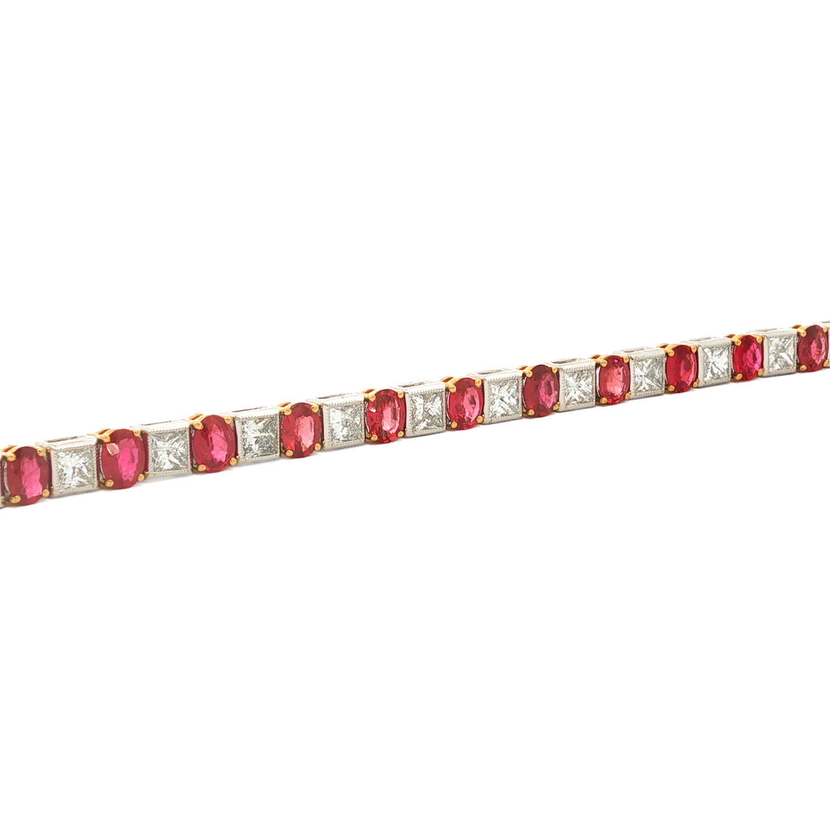 Platinum & 18kt Yellow Gold 5.73 ctw Ruby & 3.83 ctw Princess-Cut Diamond Bracelet 7"