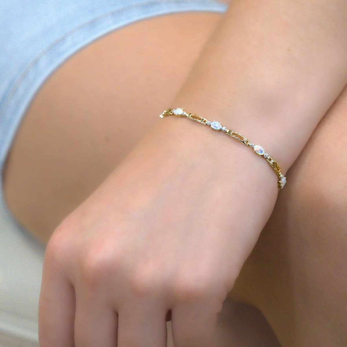 Oval Opal & .005 Diamond 14kt Yellow Gold Link Bracelet